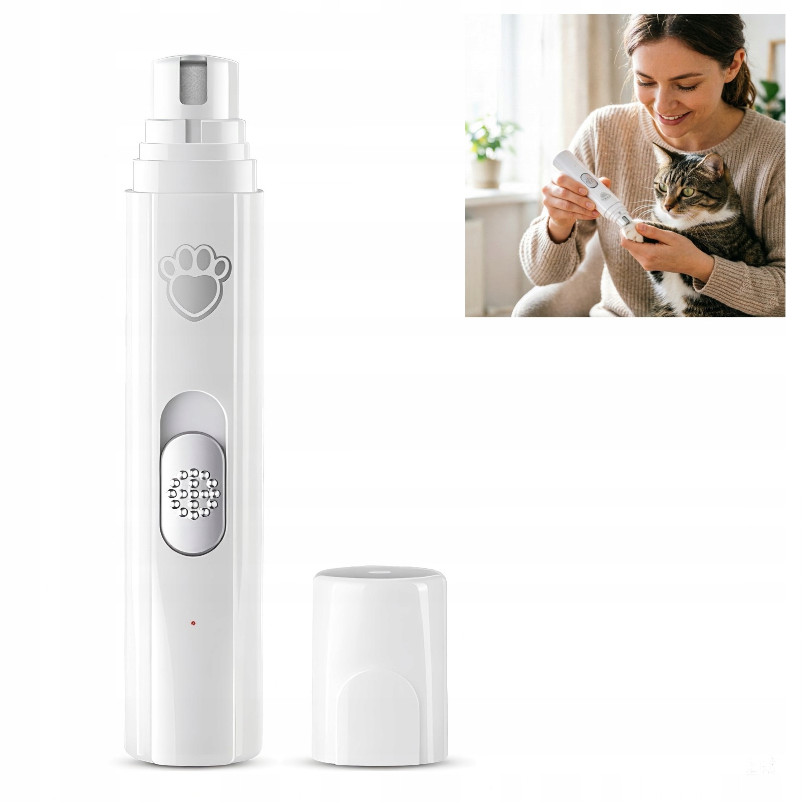 Vše v jednom sada pro péči o drápky zvířat: Elektrická bruska, pilník a kleštičky, bílá