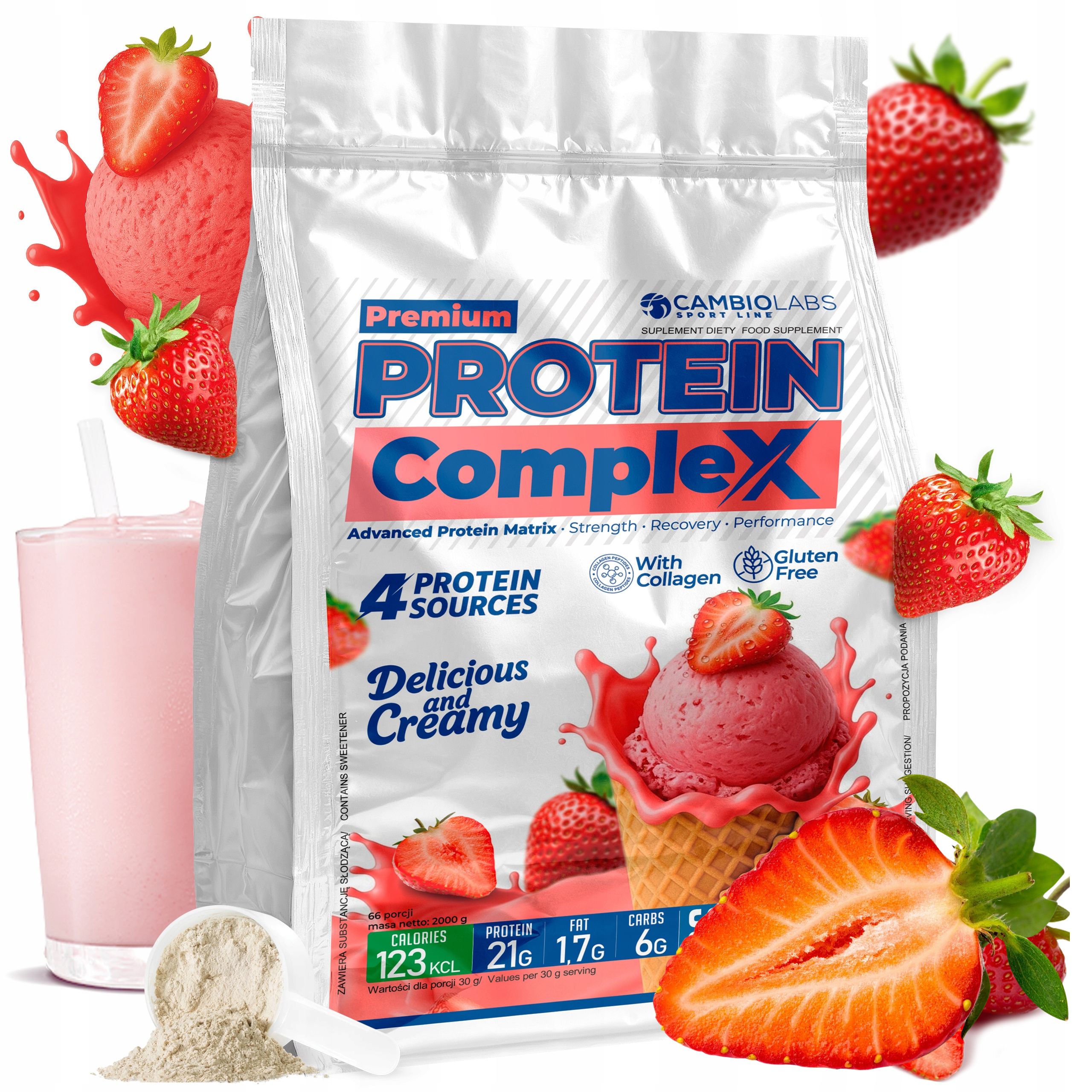 Whey Protein Complex Protein Wpc Kolagen Albumin 2kg Jahodová
