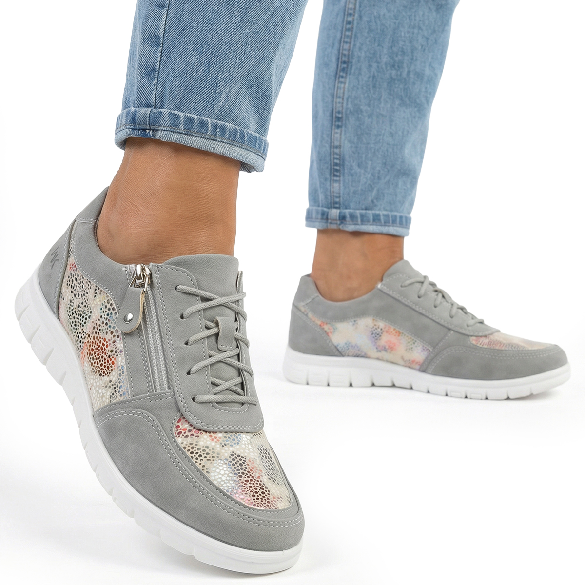 Polobotky tenisky šedé mozaika vč. kůže šněrovací lehké Wojtyłko 38