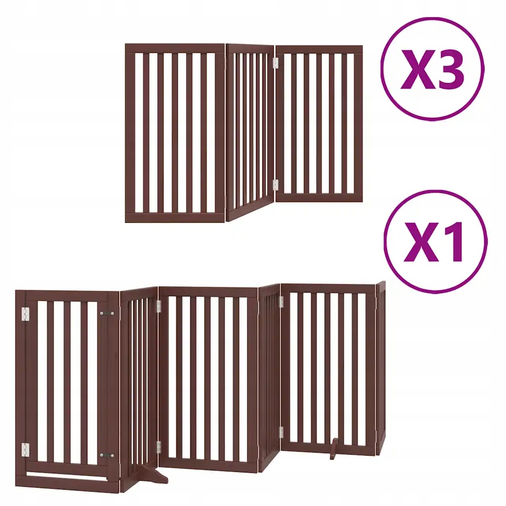 Levně Skládací branka pro psa s dveřmi, 15 panelů, hnědá, 750 cm