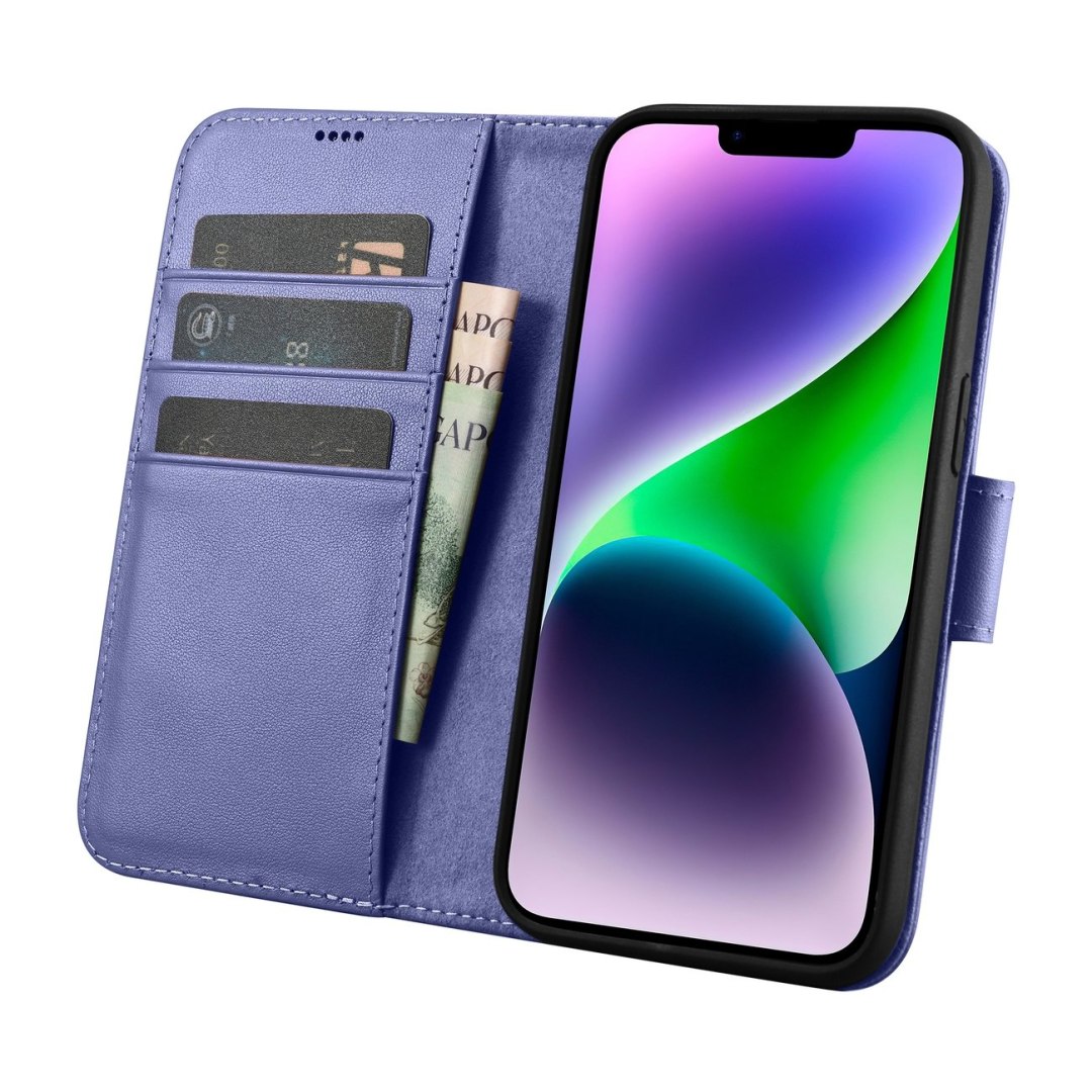 2w1 etui skórzany pokrowiec z klapką iPhone 14 Plus Anti-RFID Wallet Case j