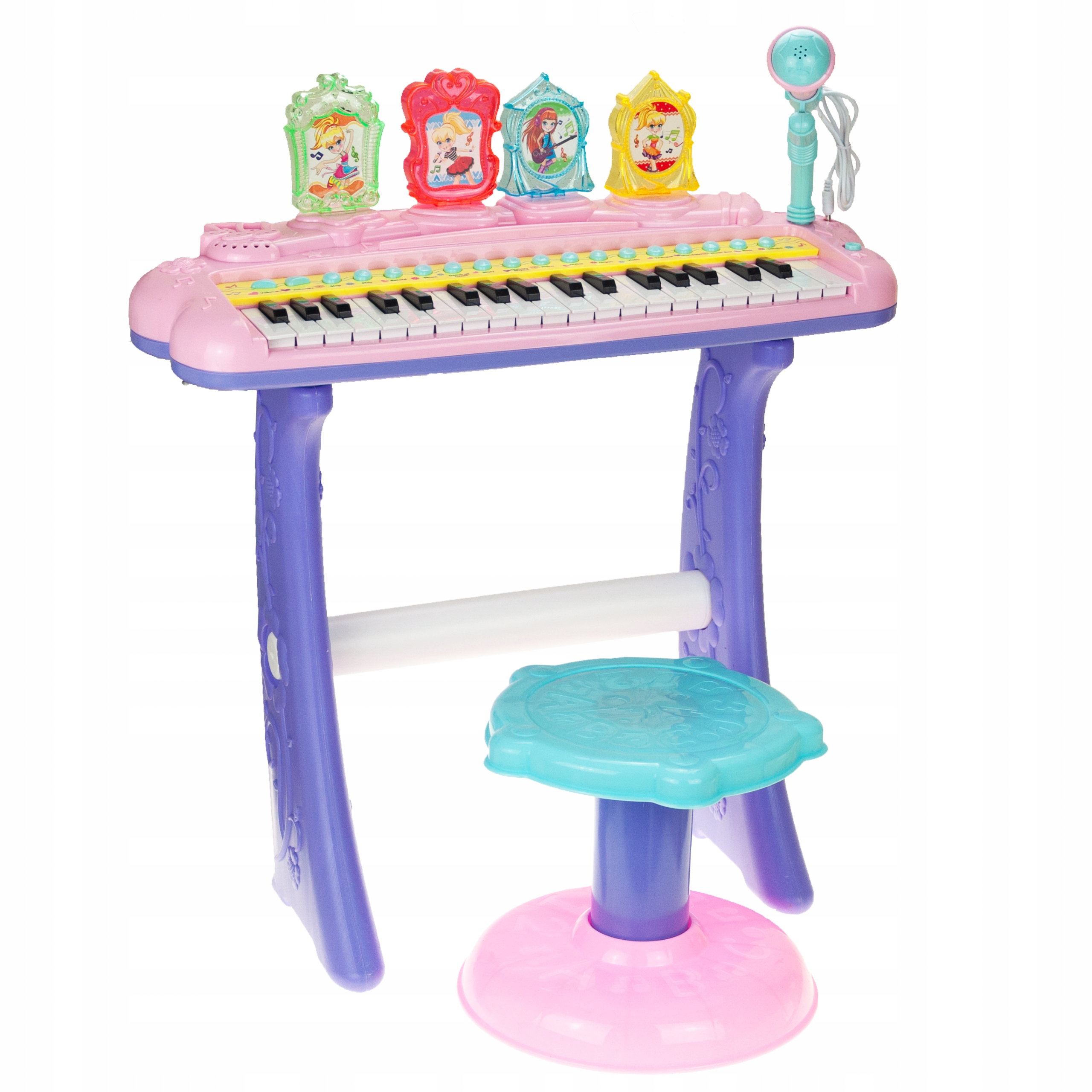 PIANINKO KEYBOARD DLA DZIECI Z TABORETEM i MIKROFONEM MUZYKA ŚWIECI PIOSENK EAN (GTIN) 5900291182537