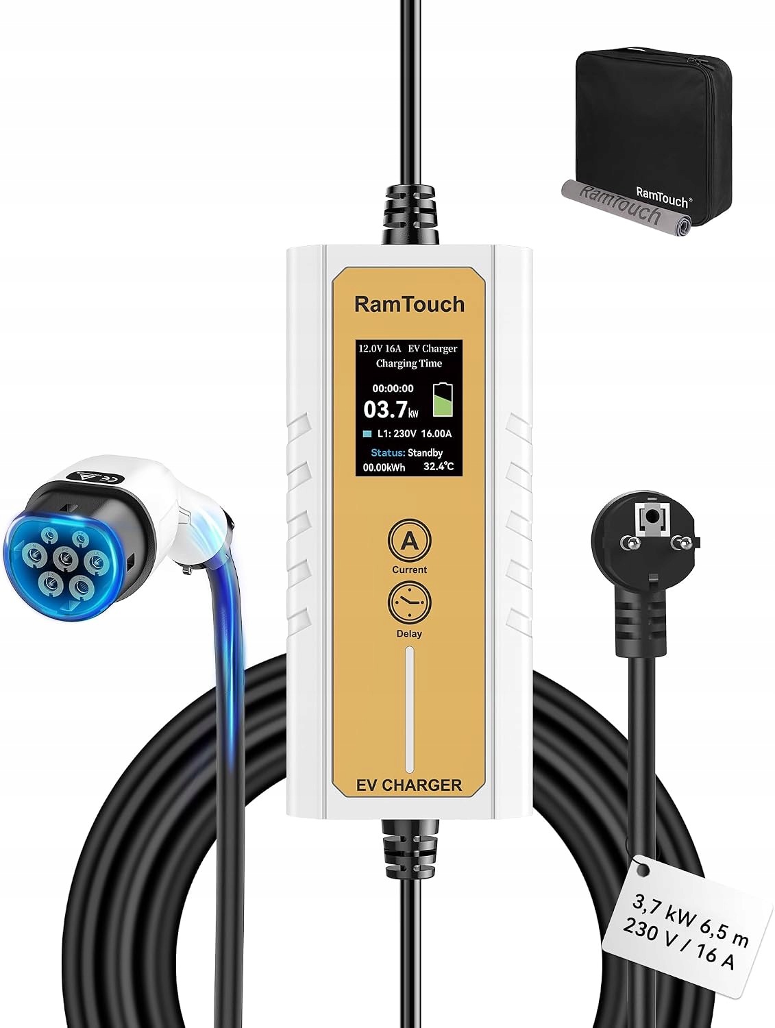 Nabíjačka do elektrických automobilov 3,7 kW 6,5 m Typ 2 Schuko 16A GD321