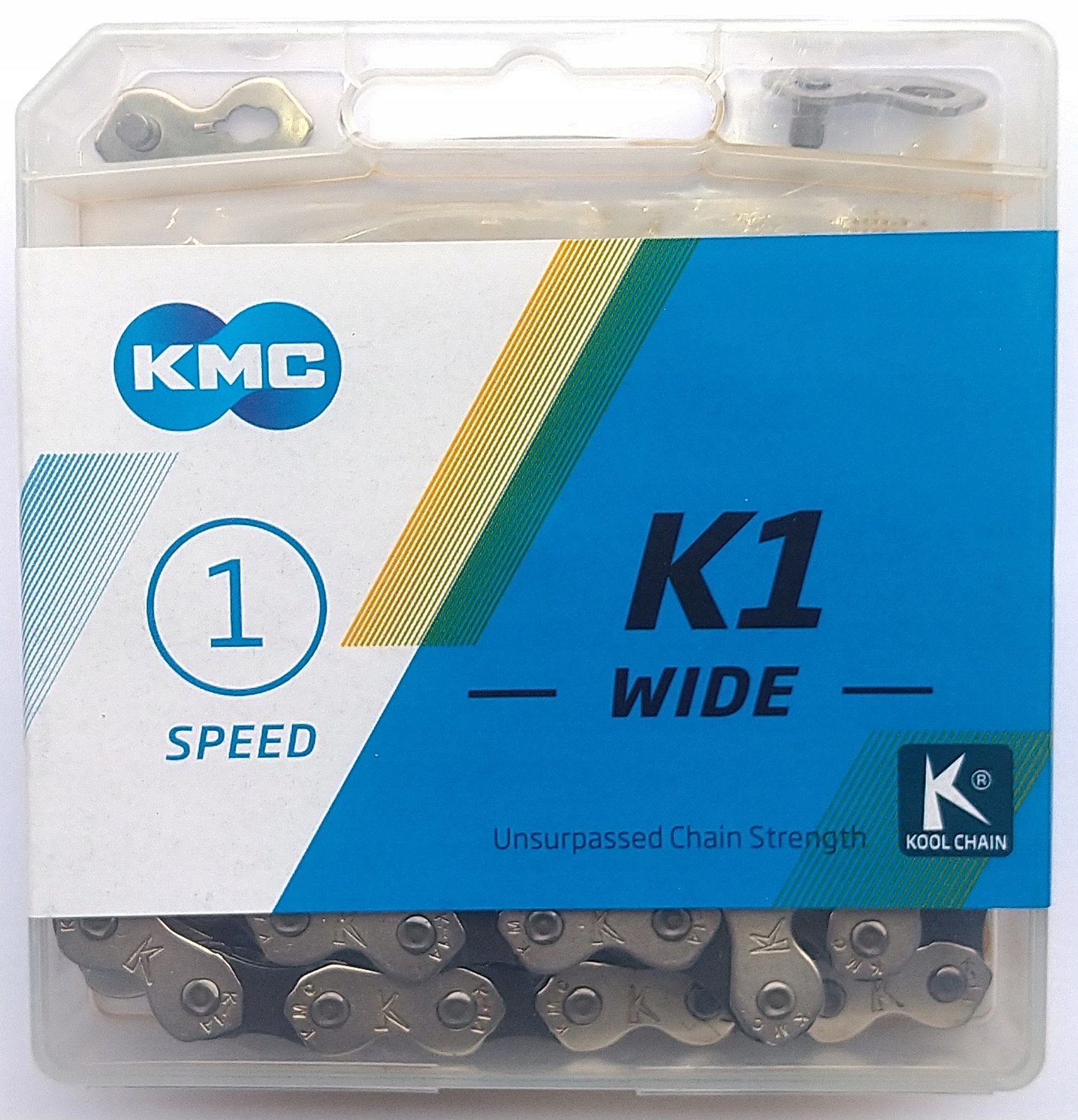 Łańcuch 1rz. Kmc K1 Szeroki Sil/Bk 110og. Box
