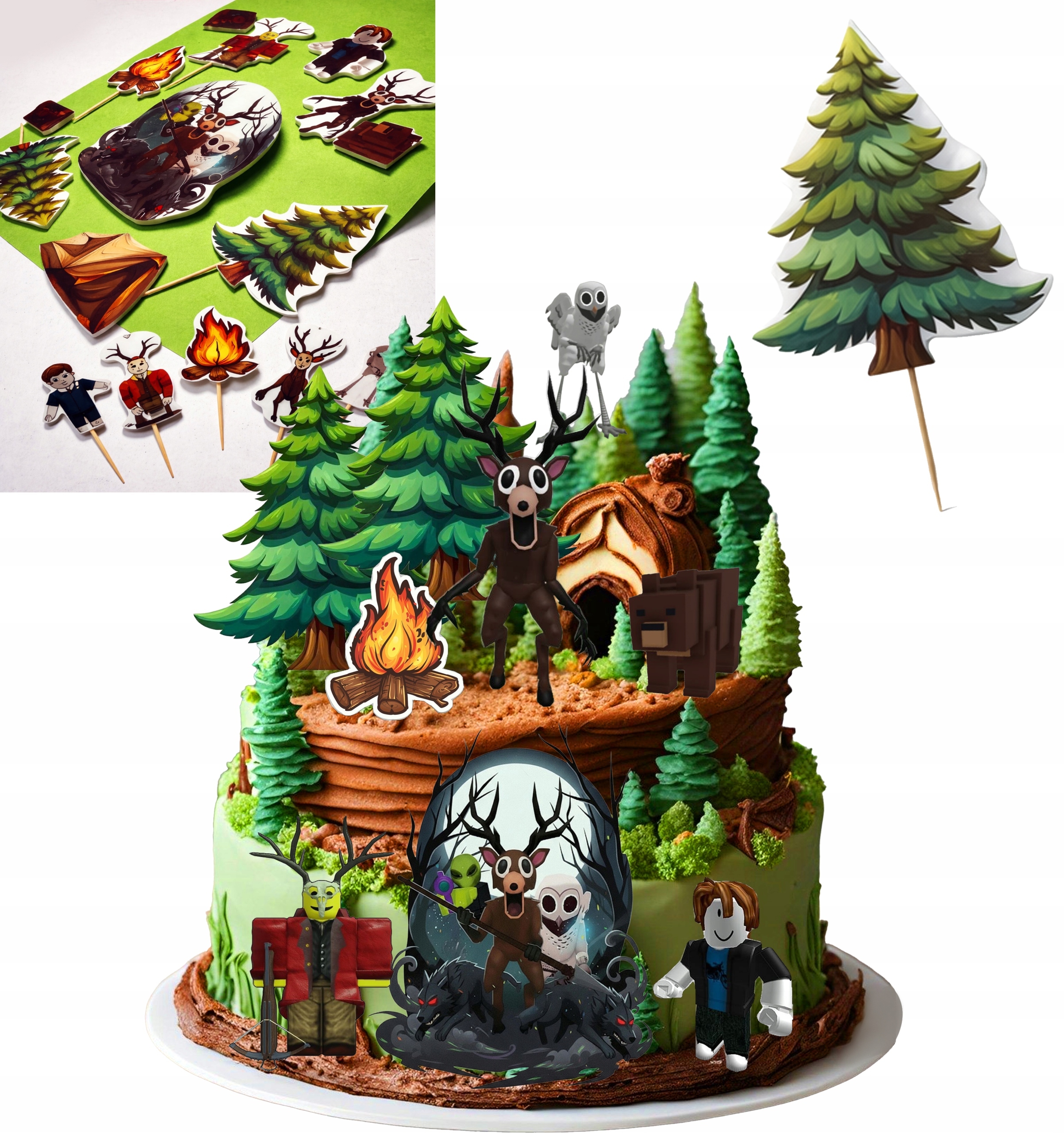 Figurky 2D Velký set na dort 99 nocí v lese Roblox Zápich dekorace masa