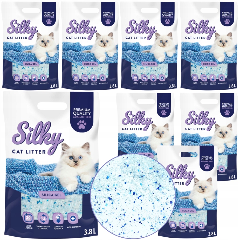 Żwirek silikonowy dla kota bezpyłowy Silky 8X3,8l żwirek do kuwety