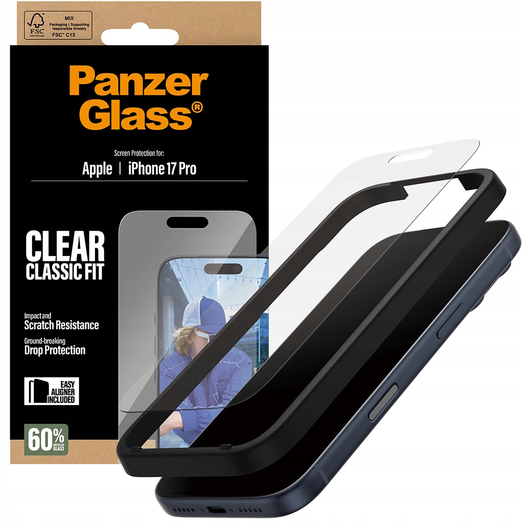 Tvrzené sklo PanzerGlass pro iPhone 17 Pro na displej s aplikátorem