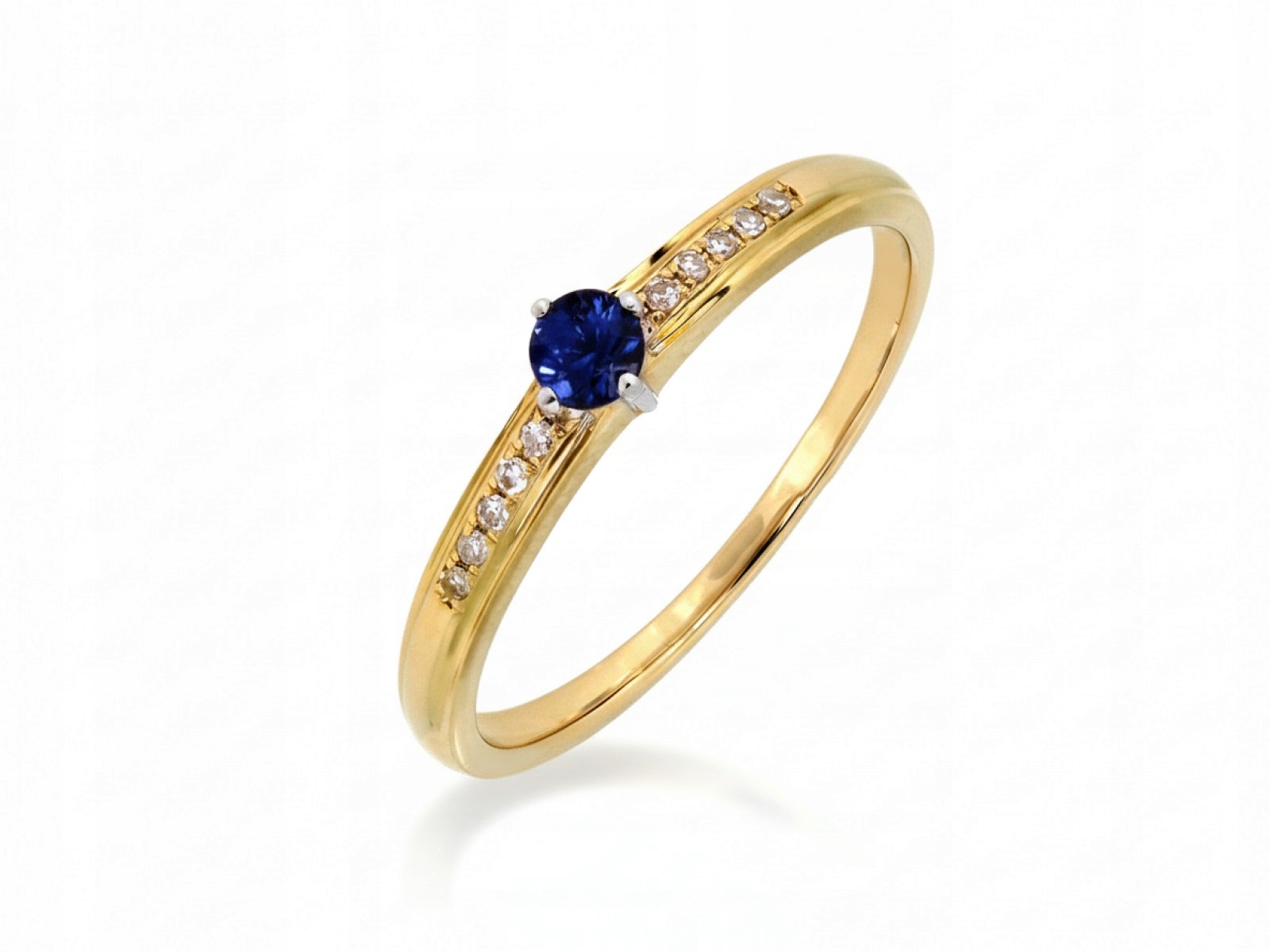 Zlatý prstýnek pro ženu 585 s modrým safírem a brilianty r15