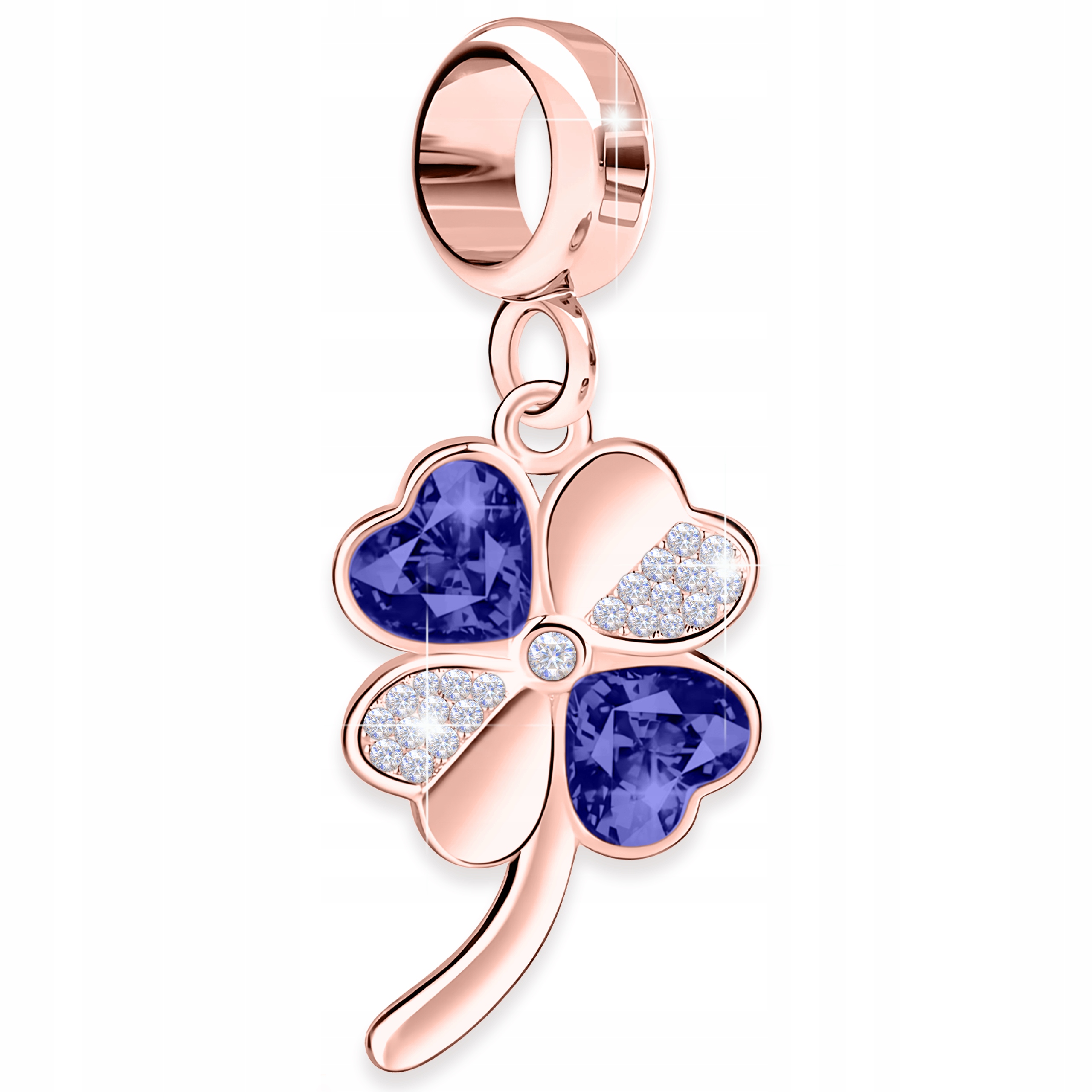 Charms Pozlacený Jetel Modré srdce s bílými zirkony Stříbro 925