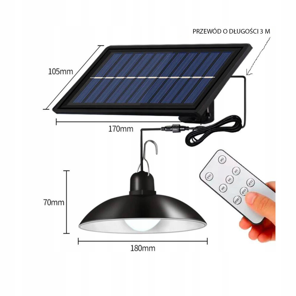 ZEWNĘTRZNA LAMPA SOLARNA Z PILOTEM LAMPA SOLARNA Moc lampy 10 W