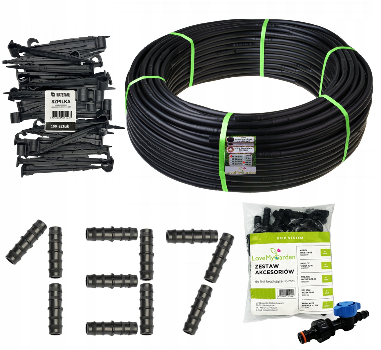 Zestaw Linia kroplująca 100m 100 szpilek/137 akcesoriów Mocna kropelkowa