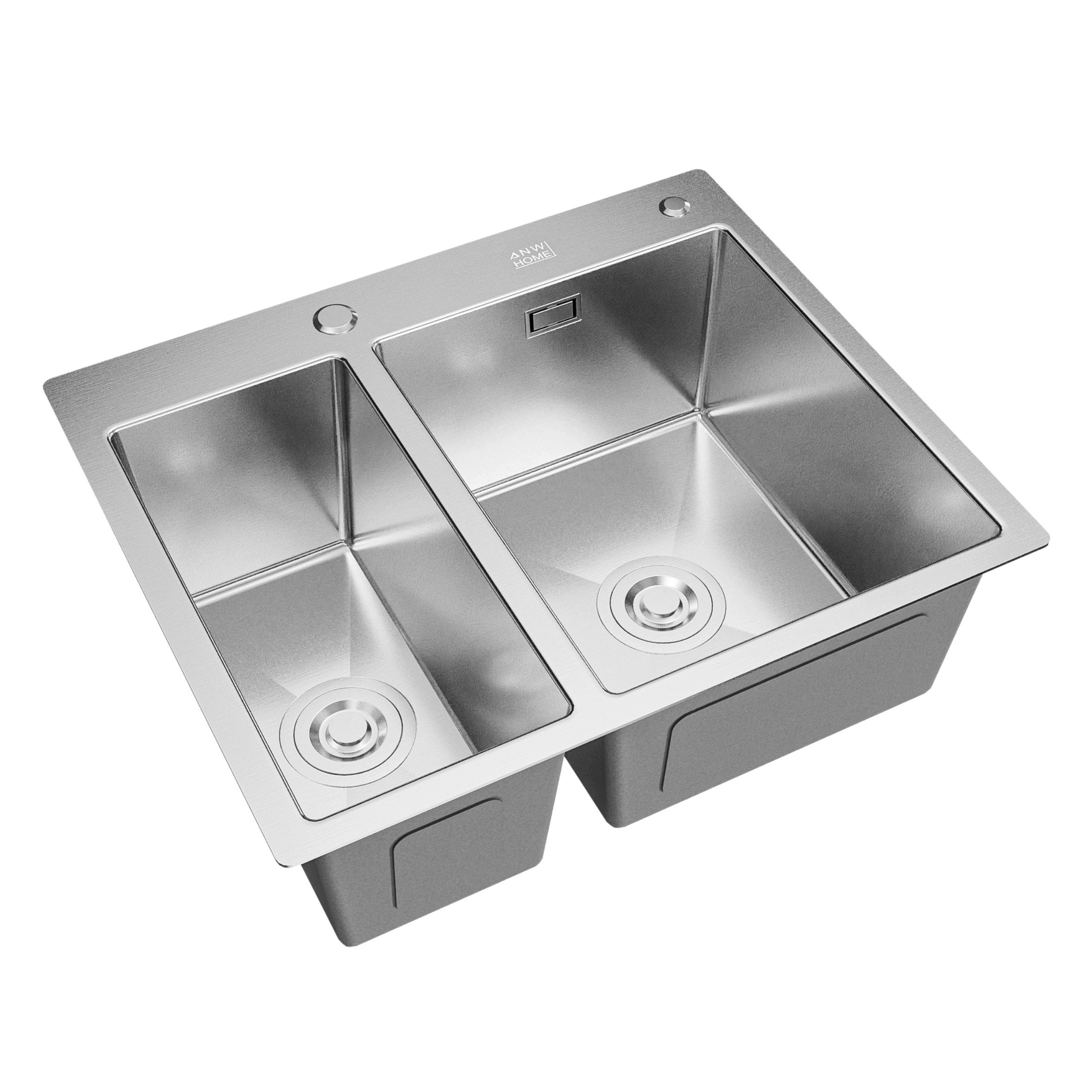 Zlew Stalowy Dwukomorowy Inox 61X51 Z Syfonem, Dozownikiem I Koszykiem
