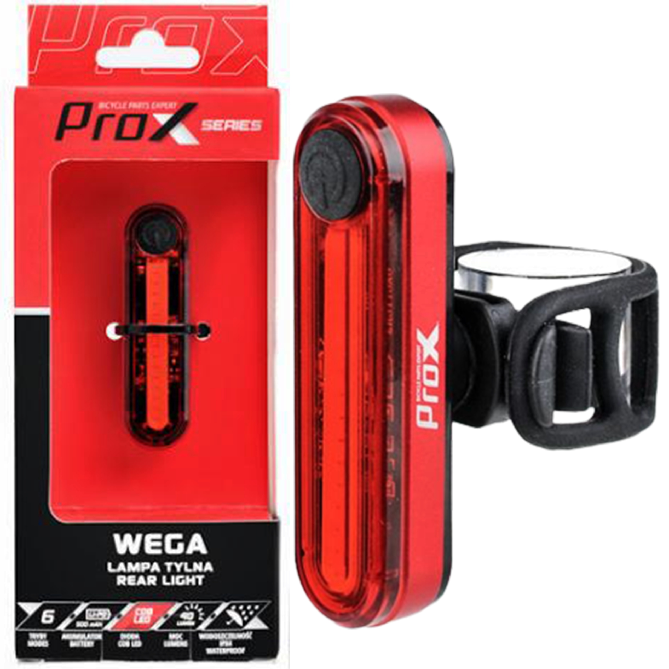 

Prox Wega lampka rowerowa tylna 40 LM 6 Trybów Led