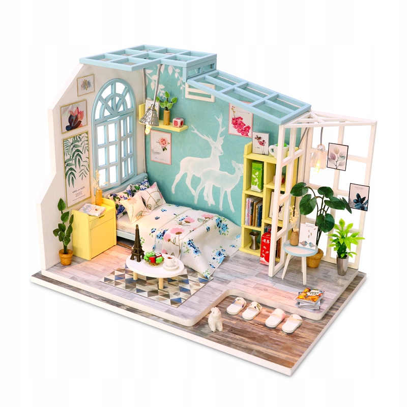 

Niebieski model Domku Diy Pokój Puzzle 3D Led