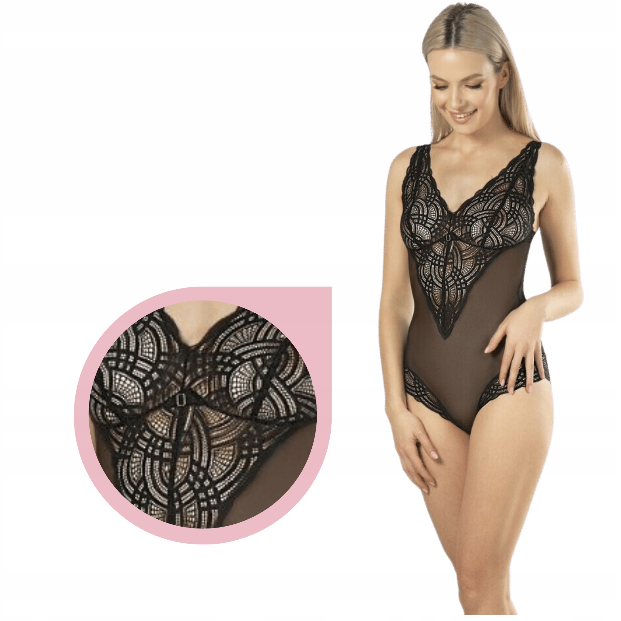 Body Nipplex Delfina černá krajková sexy síťovina Vel L