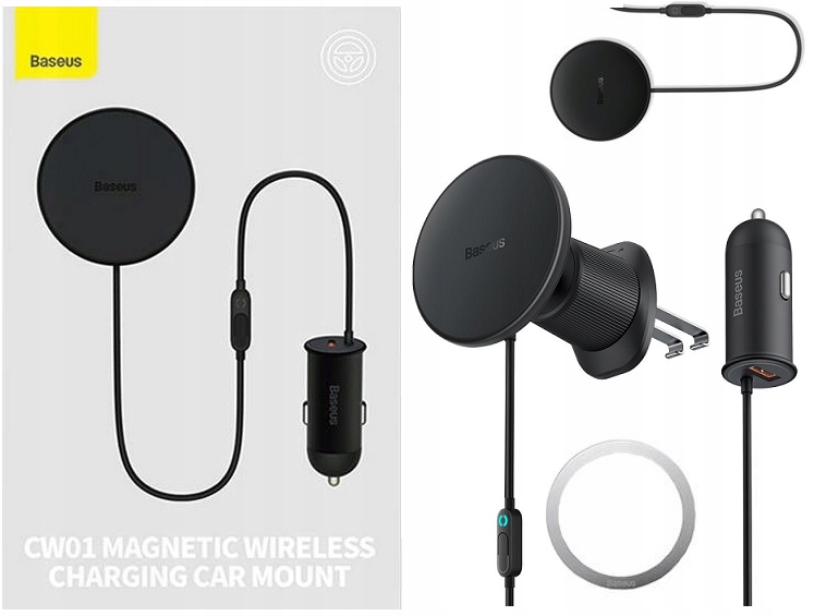 BASEUS ŁADOWARKA SAMOCHODOWA UCHWYT INDUKCYJNA QI MAGSAFE 15W + USB-A 25W