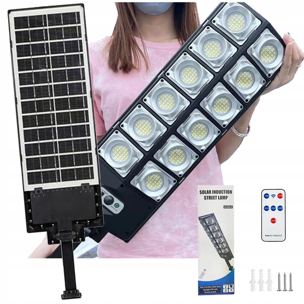 Lampa Led Solarna 1200W Uliczna Zewnętrzna z Czujnikiem Ruchu i Zmierzchu