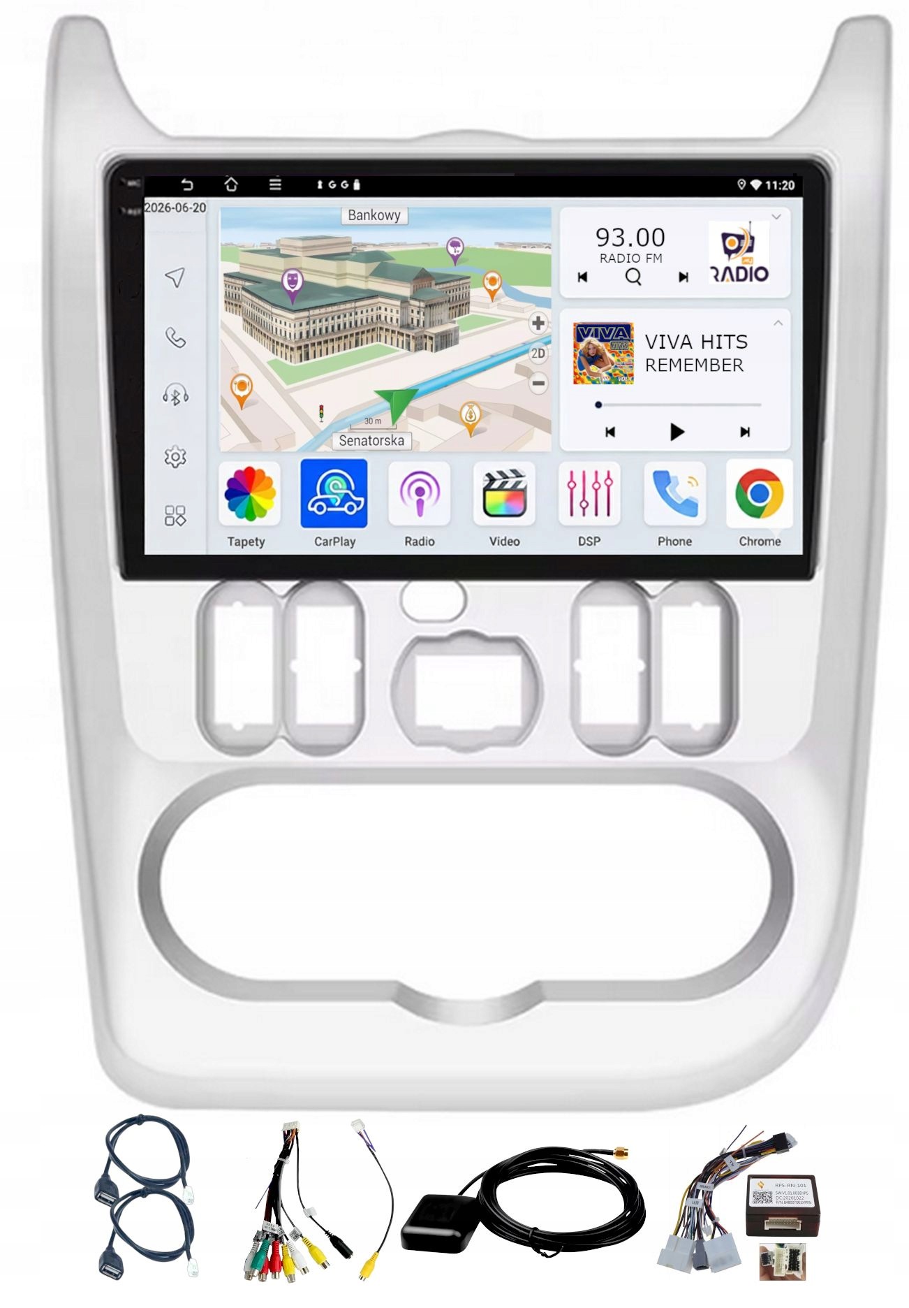 Rádio Navigácia Gps Dacia Sandero 2007-2011 Wifi Carplay Bt Usb 4GB 64GB
