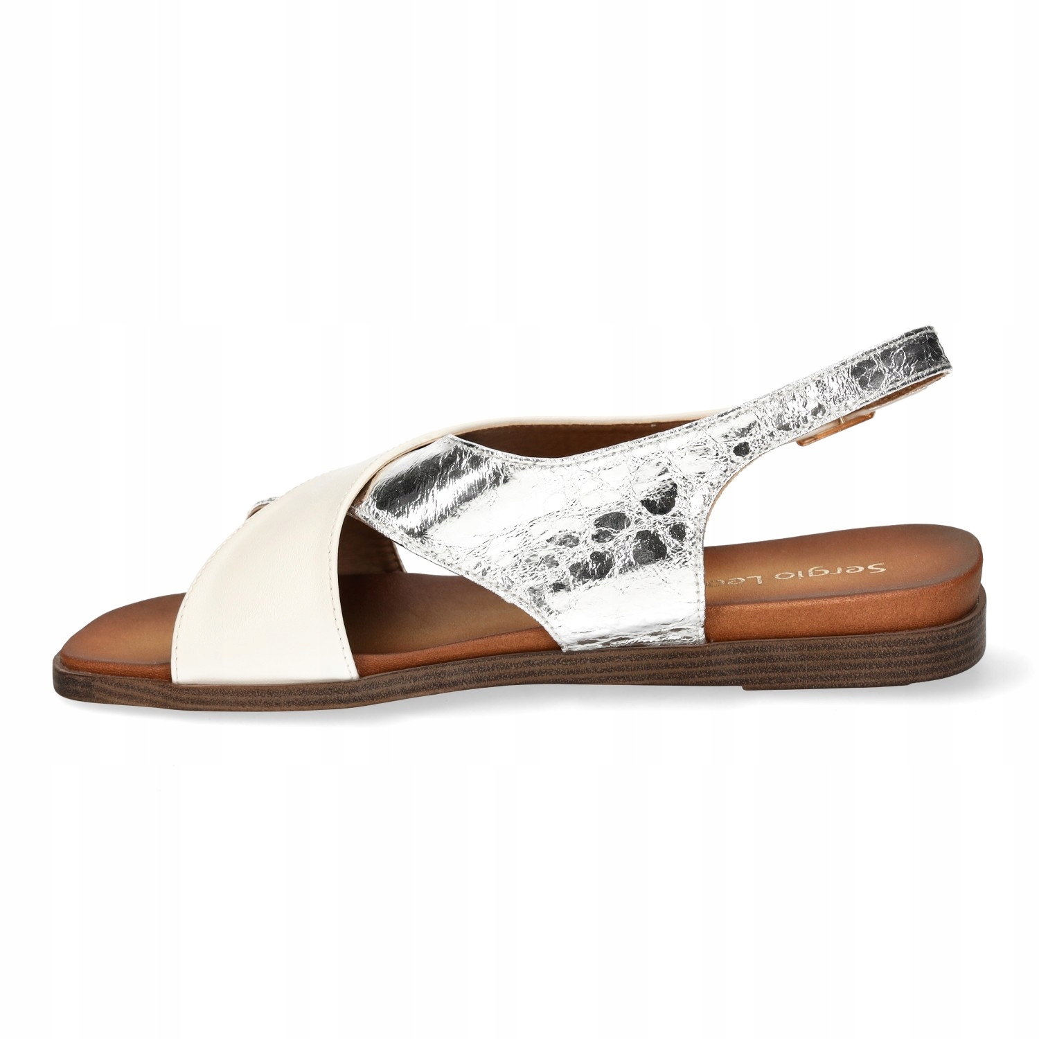 SANDAŁY DAMSKIE ELEGANCKIE NA PŁASKIM OBCASIE SERGIO LEONE BIAŁE R.37 Materiał zewnętrzny skóra ekologiczna