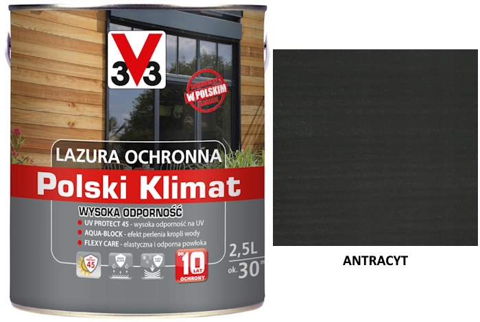 Glazura V33 Polský Klima 10 let 2,5 l odolná Antracit saténová