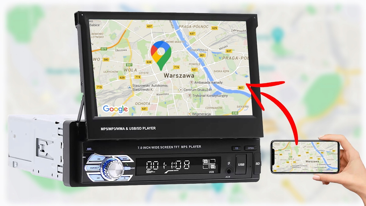 RADIO 1DIN EKRAN 7' WYSUWANY EKRAN BT MP3 SD USB Marka NCS