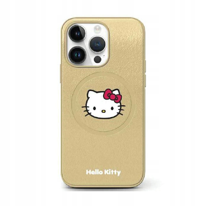 Hello Kitty Leather Kitty Head MagSafe – Pouzdro pro iPhone 15 (zlaté)