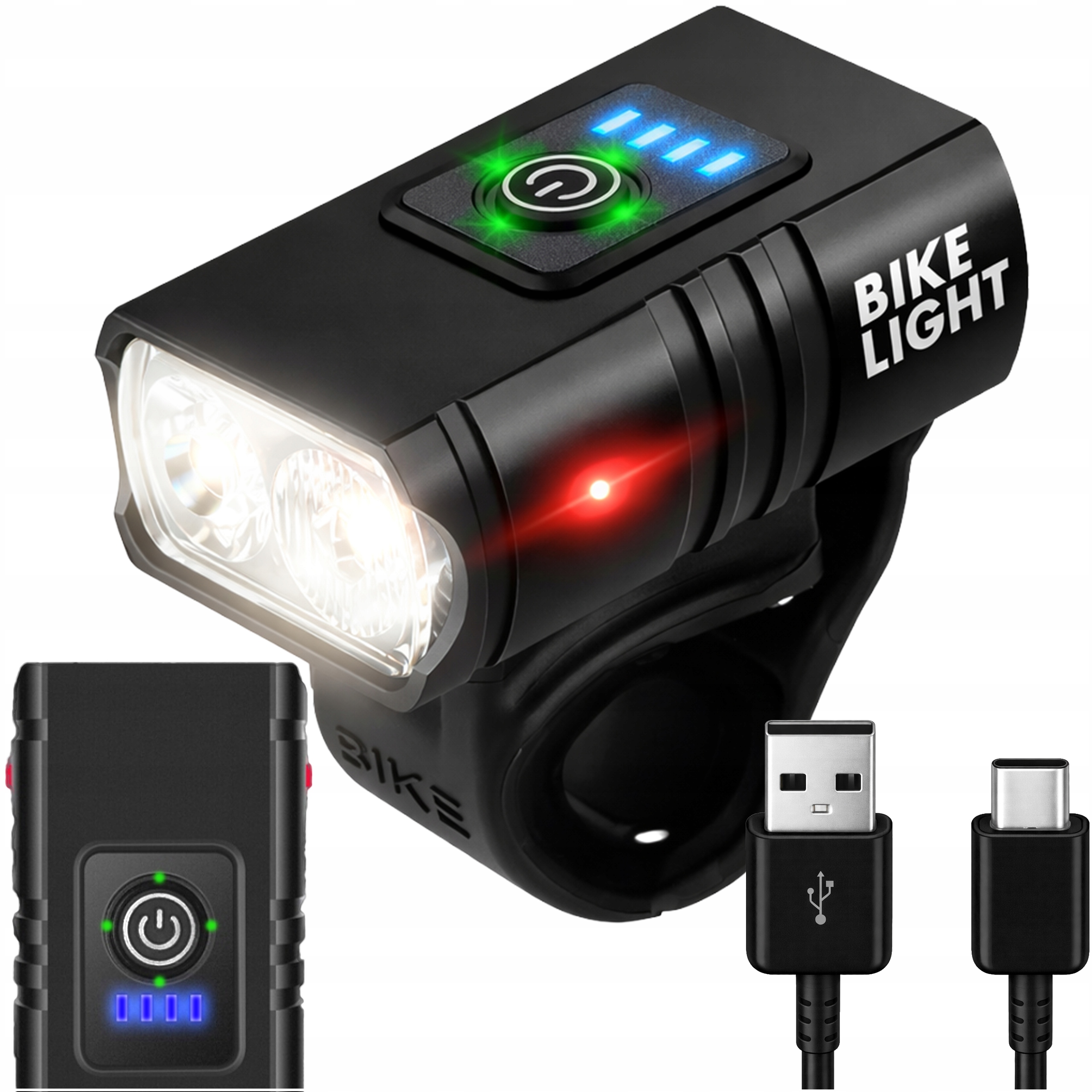 LAMPKA ROWEROWA 1000 LUMENÓW 1500 mAH PRZÓD USB TYP C WODOODPORNA