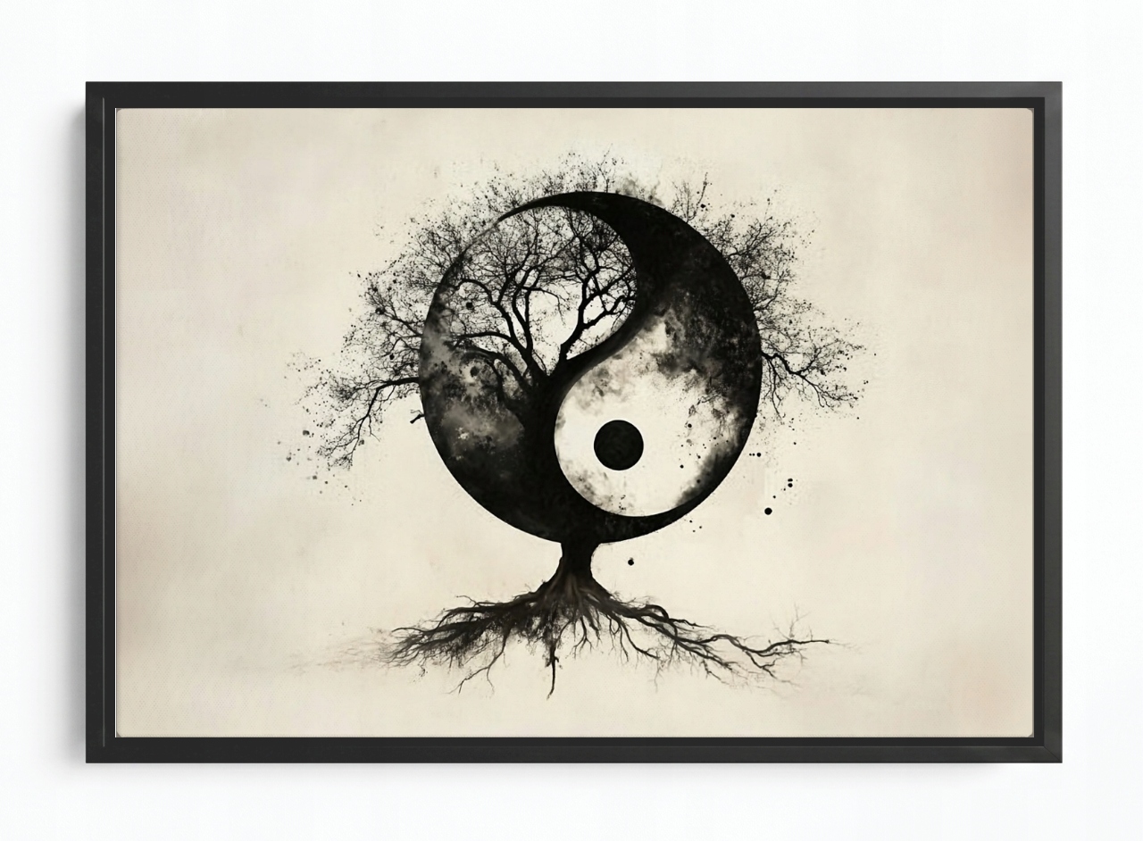 Obraz Rám American Box Grafika Asie Zen Harmonie Yin Yang Dřevo 120x80