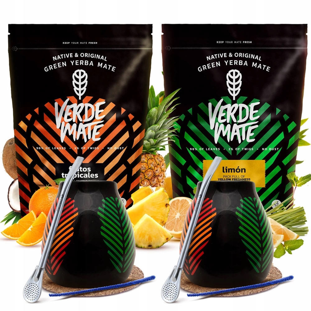 Levně Sada Yerba Mate Verde Mate Frutos Tropicales Limon tykva bombilla 1000 g