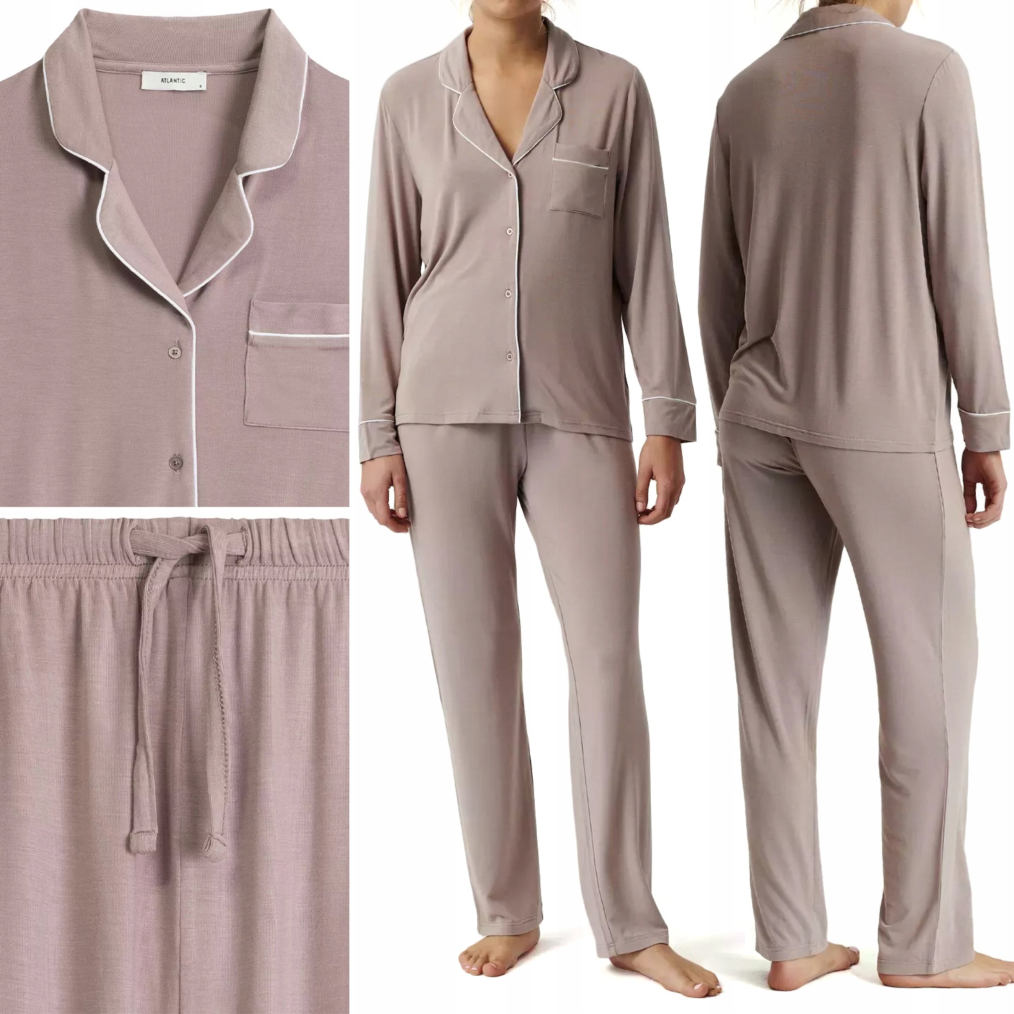 Dámské pyžamo Atlantic NLP-495 košilové dlouhé elegantní z Modalu XL