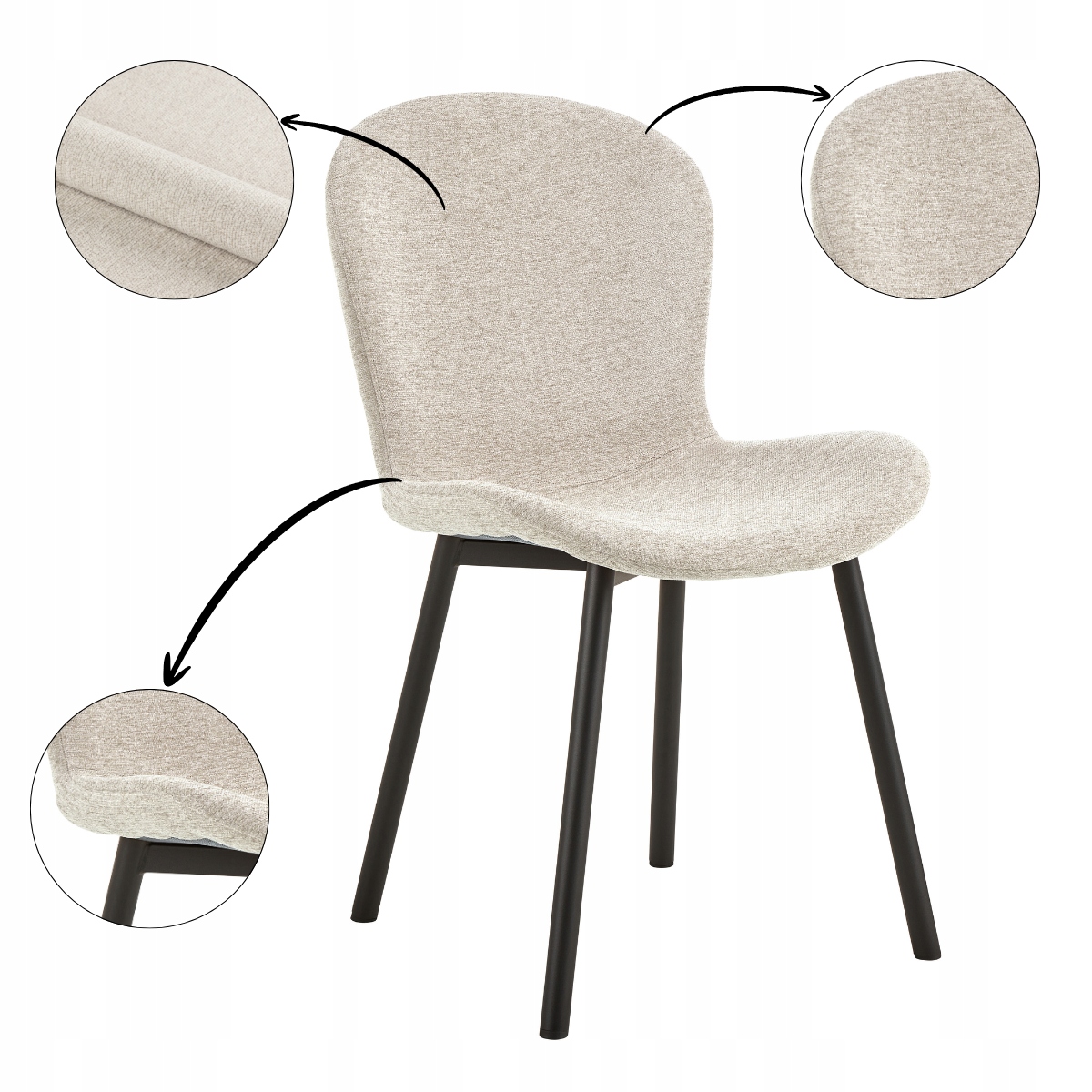 Čalúnená Stolička do obývacej izby, jedáleň s operadlom, béžová, čierne nohy