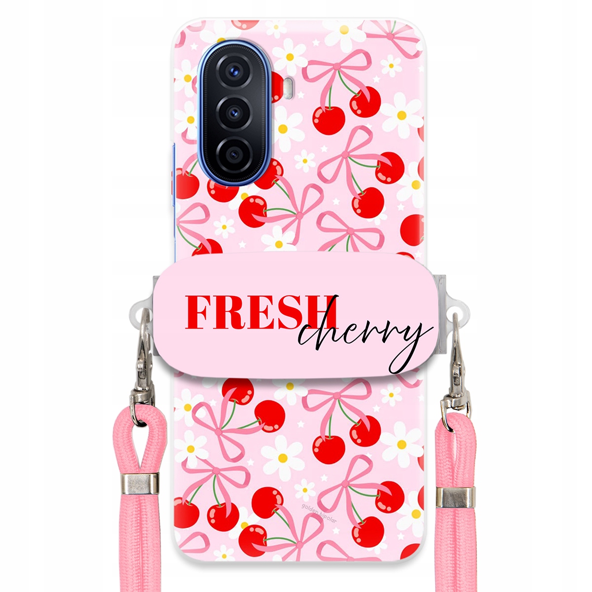 Pouzdro pro Huawei Nova Y70 Case Držák na šňůrku Růžový Fresh Cherry Mašle