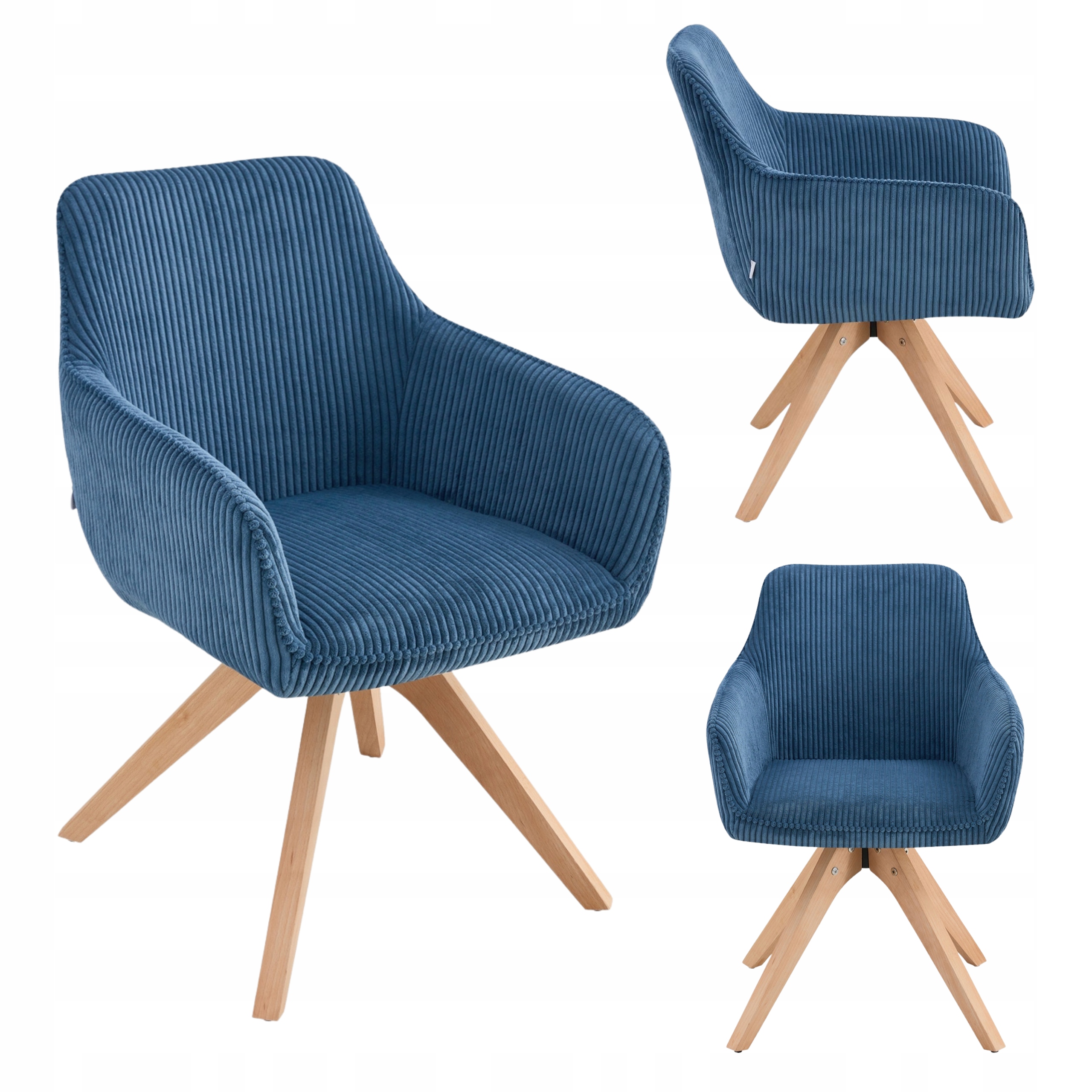 Křeslo Pema manšestrové tmavě modré otočné do obývacího pokoje kanceláře jídelny Homla