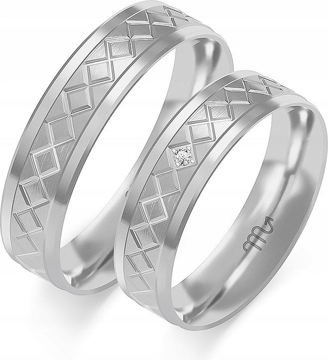 Bílé zlaté snubní prsteny pro pár 585 velikost 23 24 25, elegantní lesklé