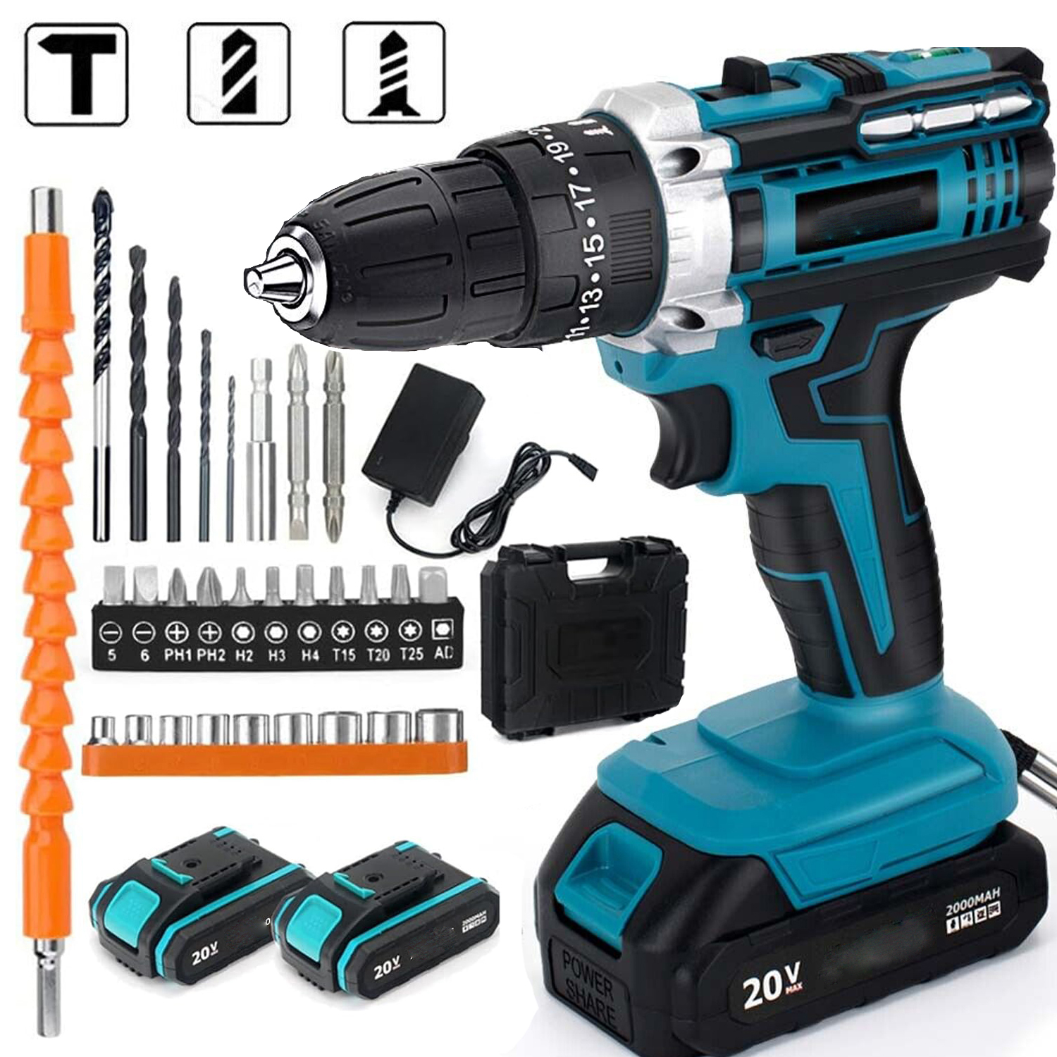 Aku Vrtačka , 2X Baterie 2000 Mah 20 V