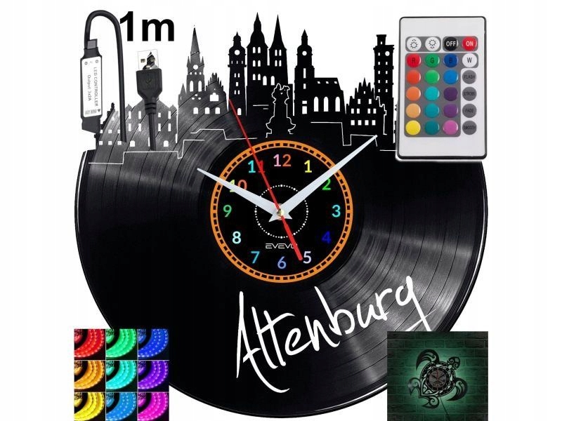 Altenburg Led podsvícené nástěnné hodiny Rgb na dálkové ovládání Vinylová deska Nově