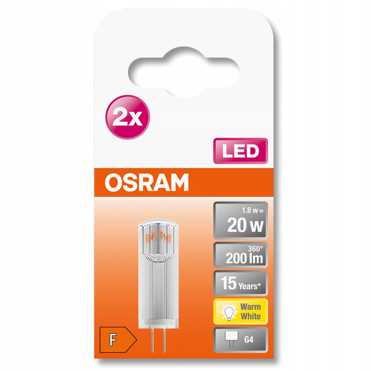 Żarówka LED KAPSUŁKA G4 1,8W 2700K OSRAM 2PAK MINI Moc 1.8 W