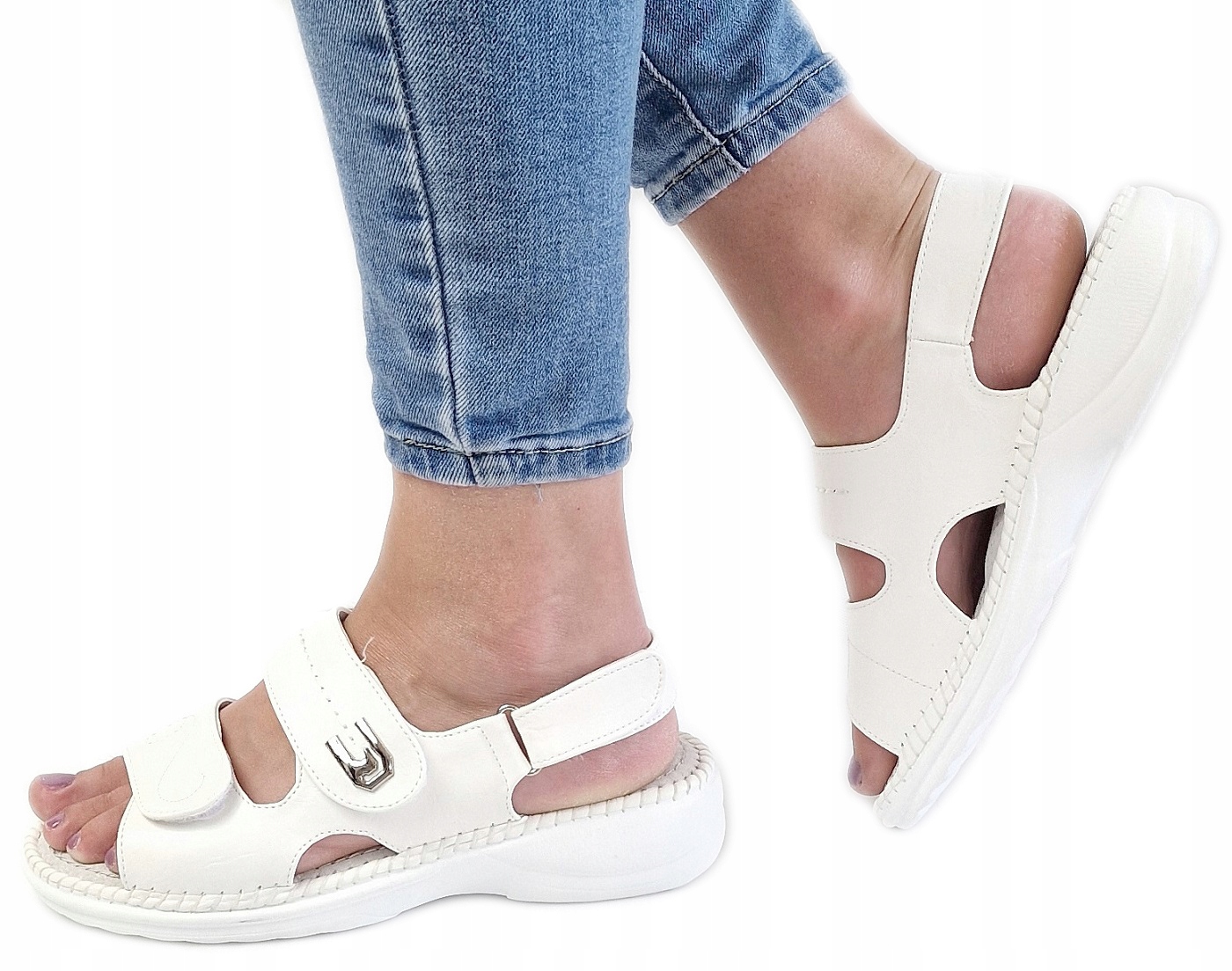 Sandały Skórzane Rzepa Damskie Medyczne Klapki 40