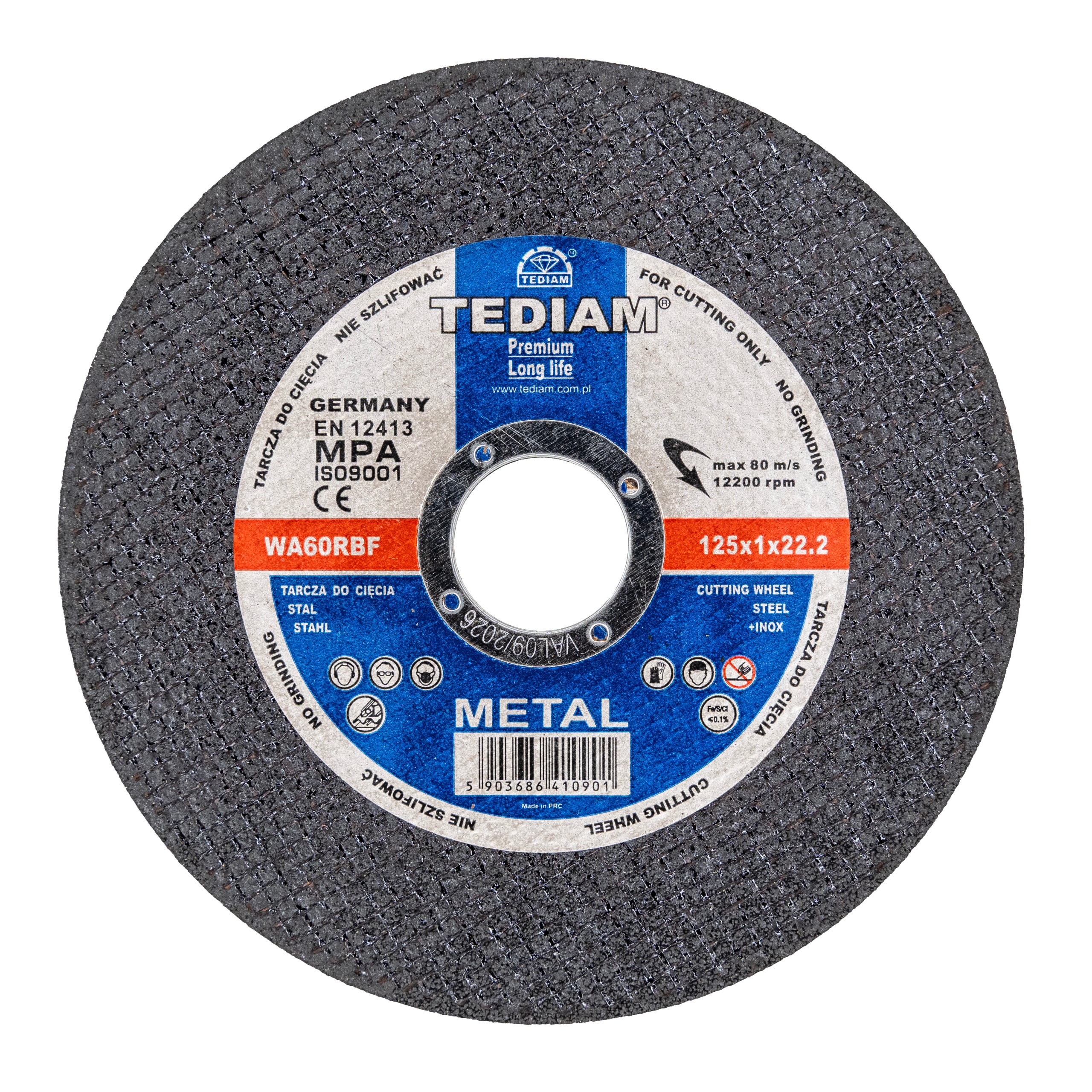 TARCZA DO CIĘCIA METALU STALI NIERDZEWNEJ 125 x 1,0 TEDIAM PREMIUM METAL