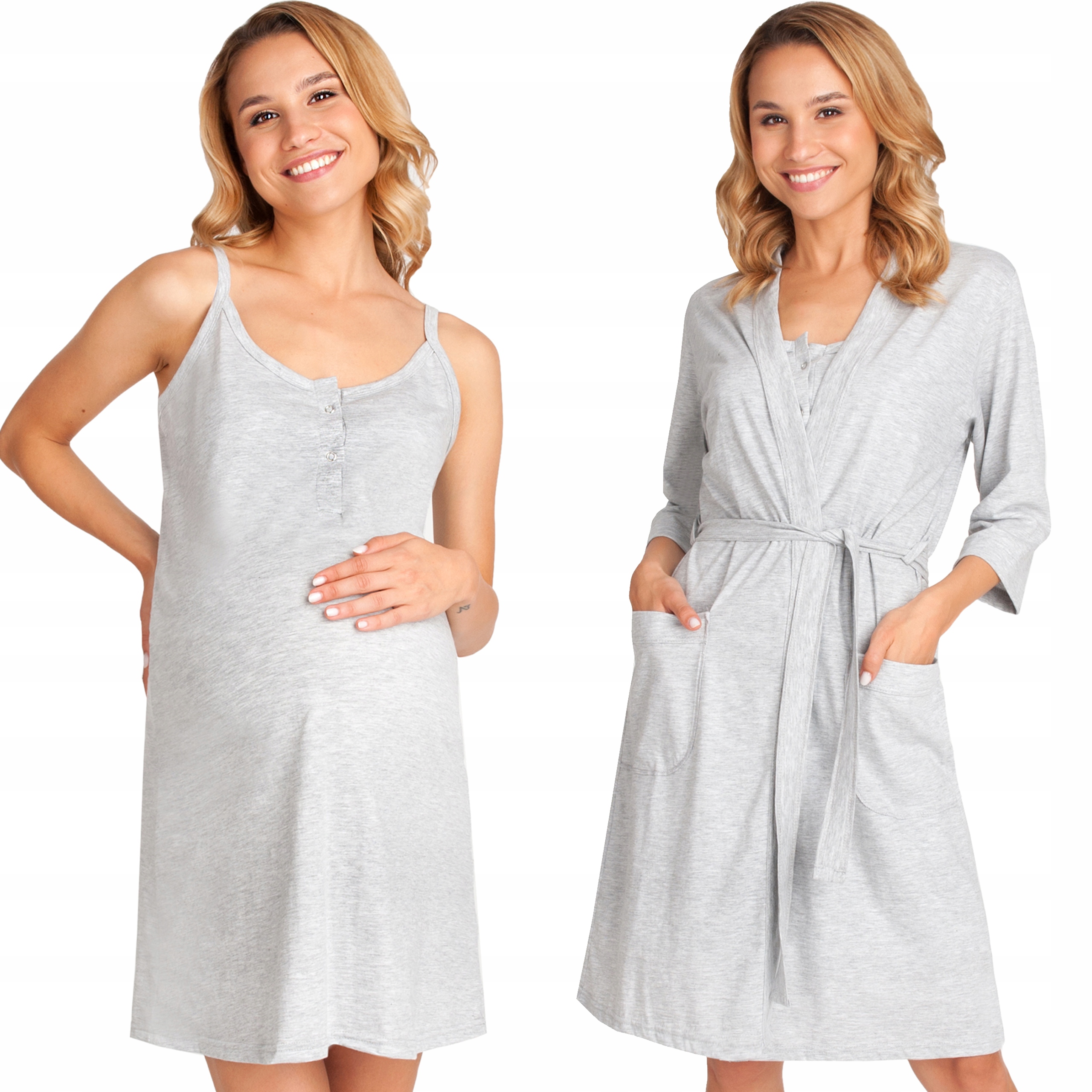 KOSZULA DO KARMIENIA SZLAFROK CIĄŻOWY KOMPLET XL Rękaw krótki rękaw