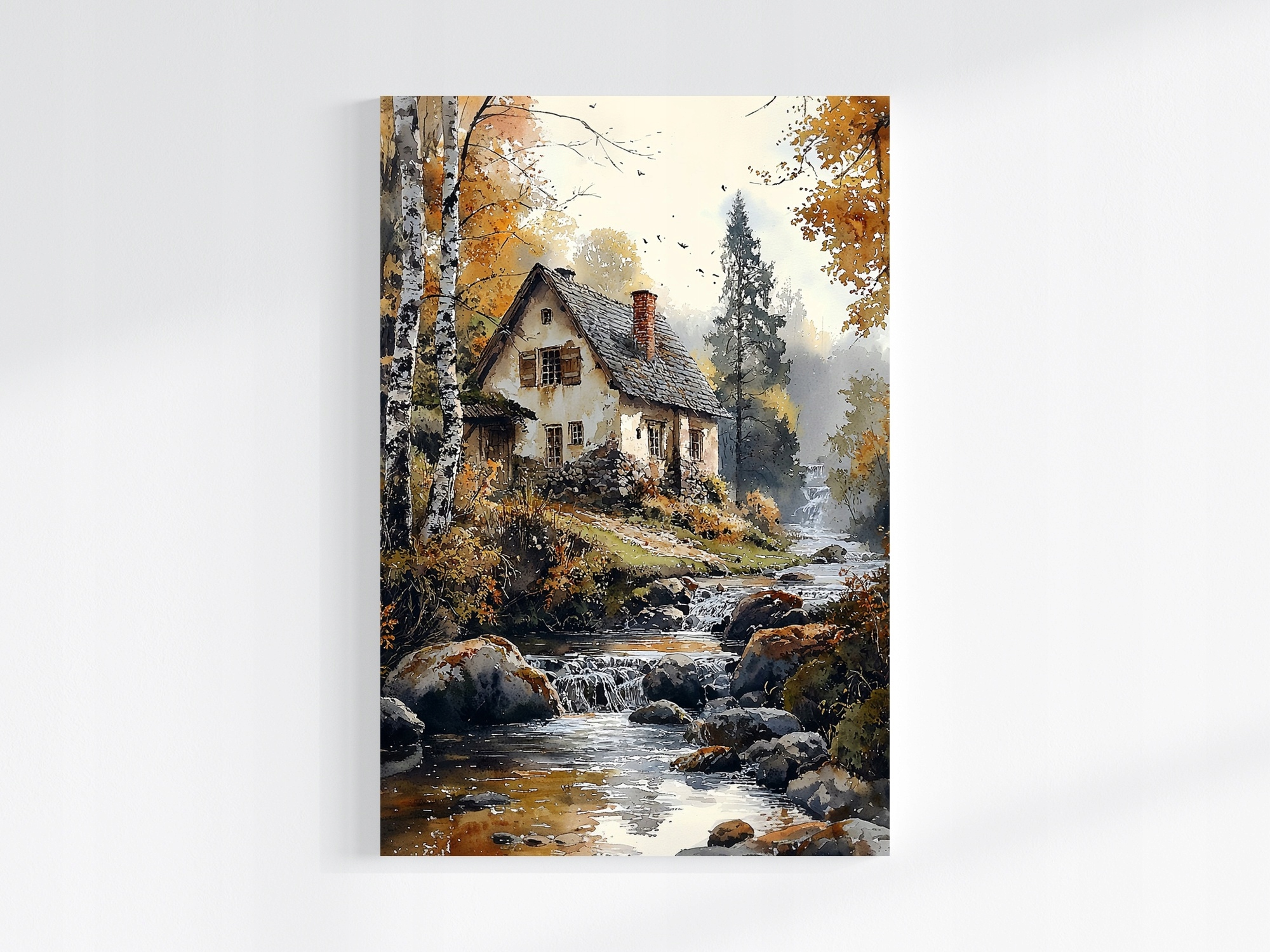 Obraz Na Plátně Canvas Krajina Podzimní Les Dům Chata Řeka Vodopád 80x120
