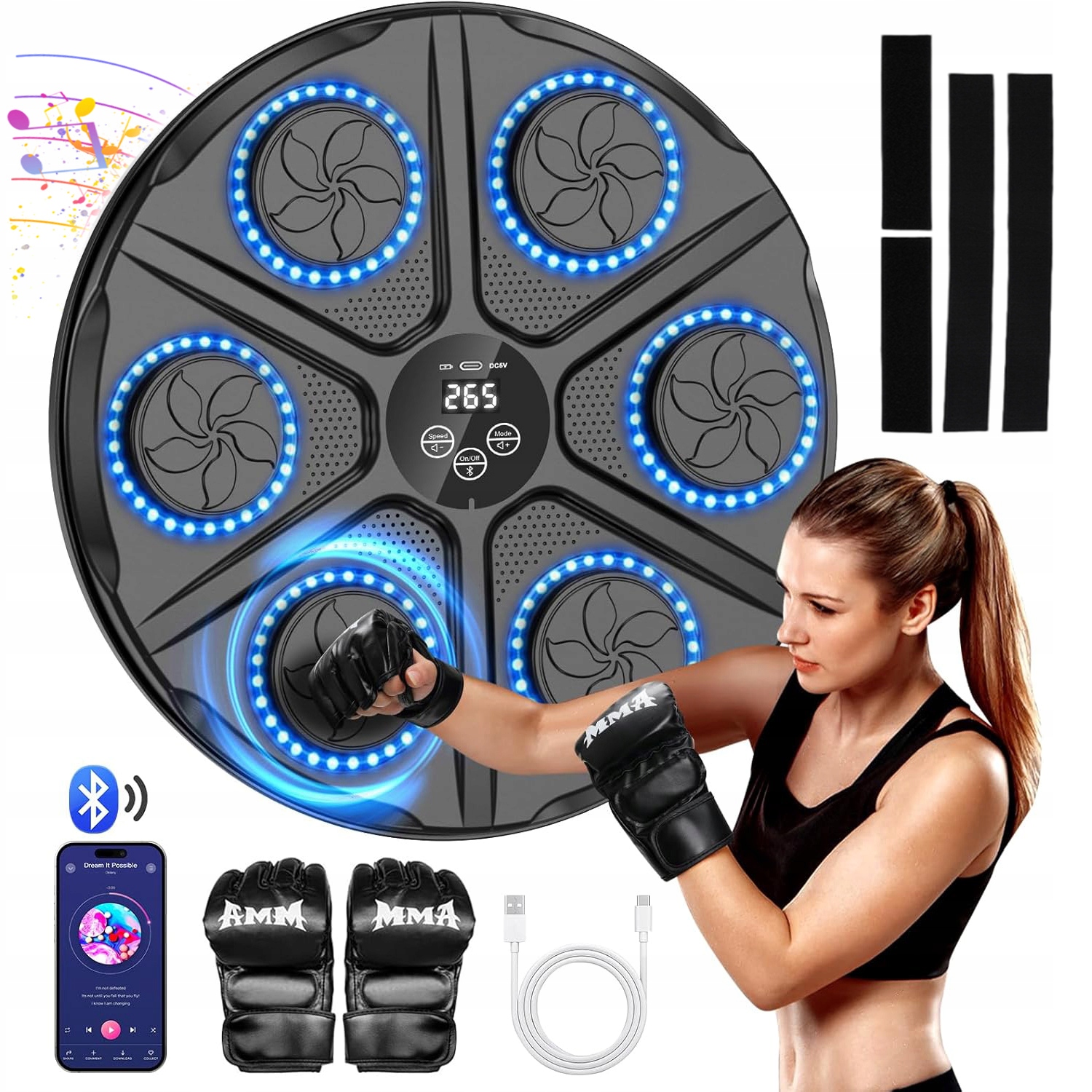 Music Boxing Machine Ściana Bokserska Muzyczna Tarcza Bluetooth Z Rękawice