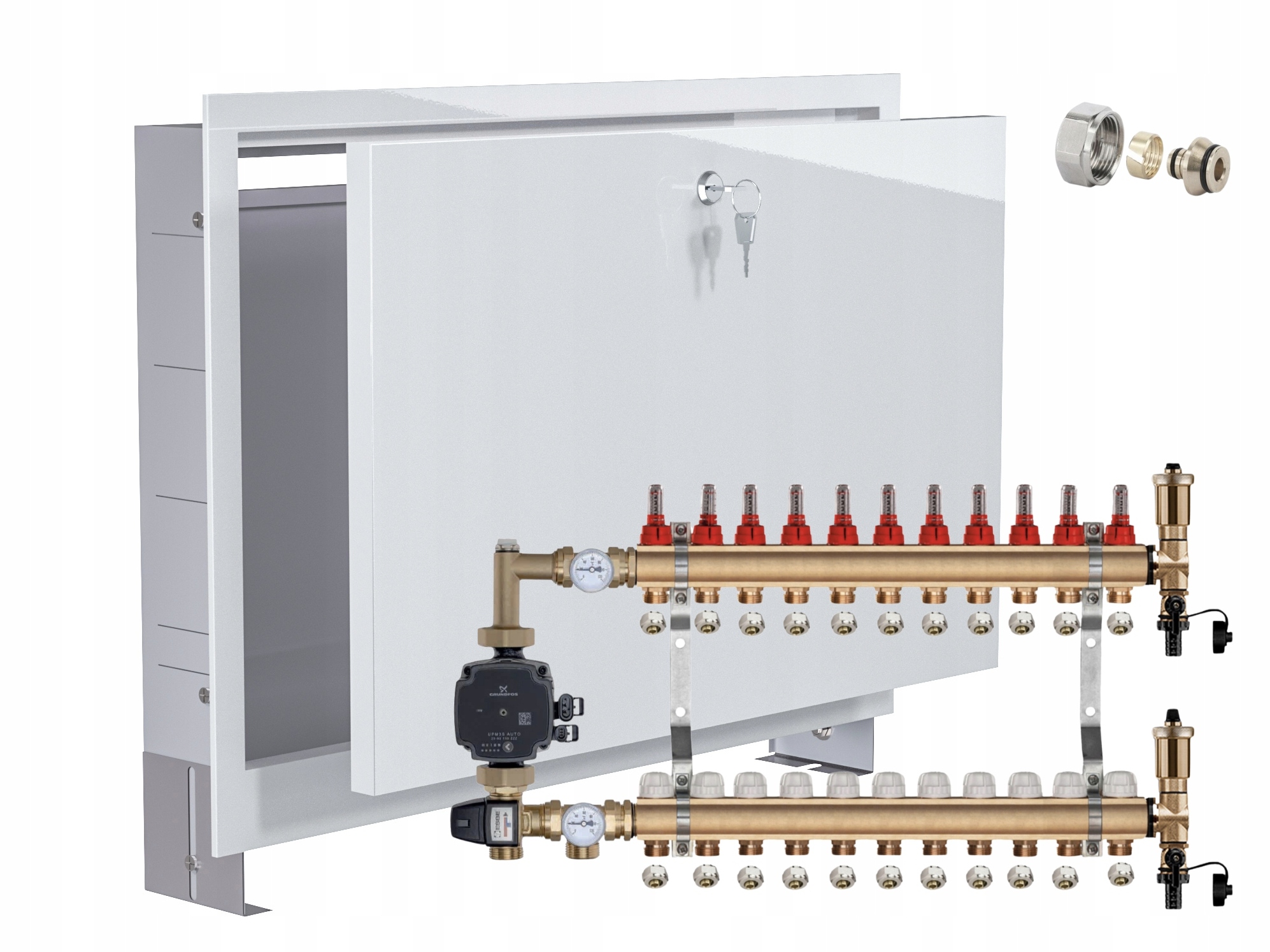 Rozdělovač na podlahu 11 s Grundfos Pex Podomítková Skříňka