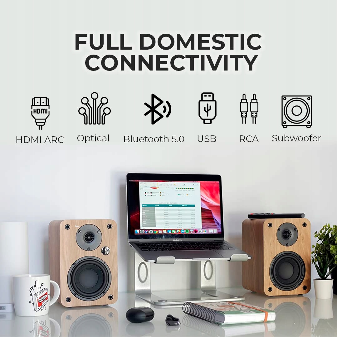 VULKKANO A4 ARC Głośniki Aktywne Bluetooth 5 HDMI USB Czarny Design — miniatura 3