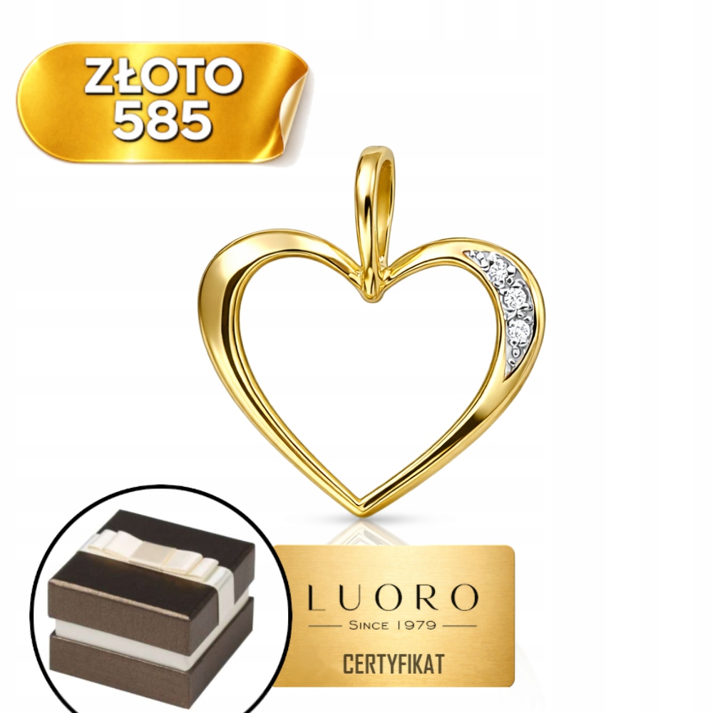 Zlatý Přívěsek 585 14K Obrys Srdce Se Zirkony 1,8 CM Elegantní