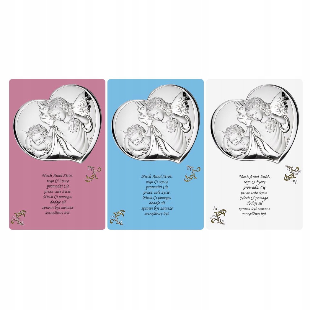 OBRAZEK srebrny panel Anioł Stróż Chrzest, Komunia Kolor srebrny