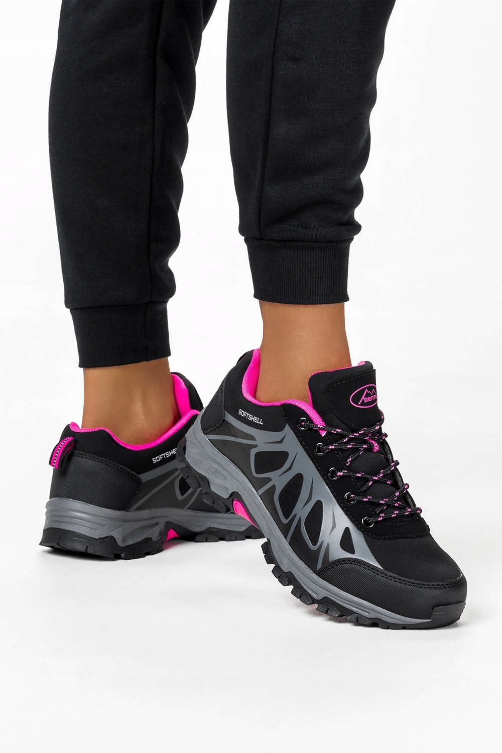 OBUWIE TREKKINGOWE DAMSKIE SOFTSHELL CZARNE SZNUROWANE RÓŻOWE DODATKI r 41 Oryginalne opakowanie producenta pudełko