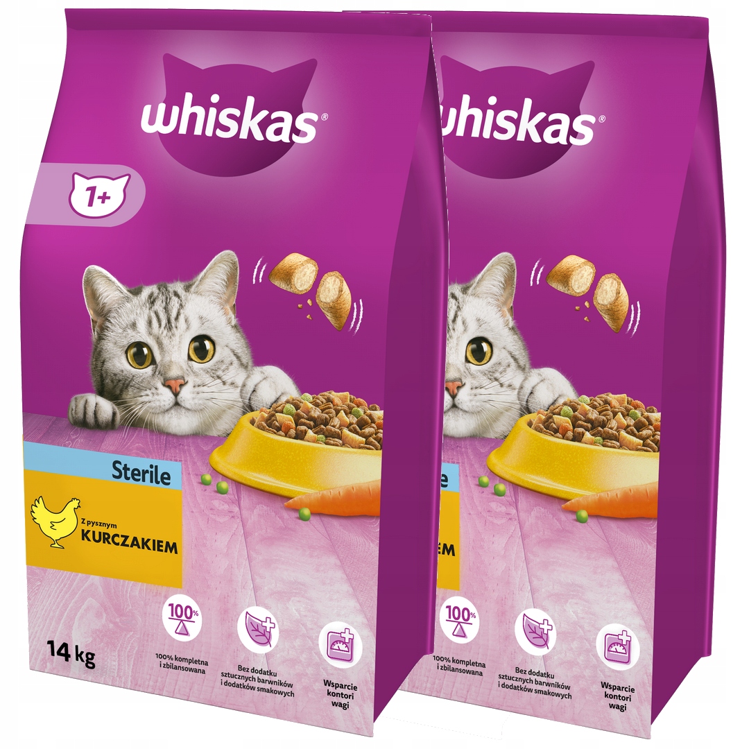 Levně Whiskas Sterilní Kuřecí 2x 14 kg suché krmivo pro kočky
