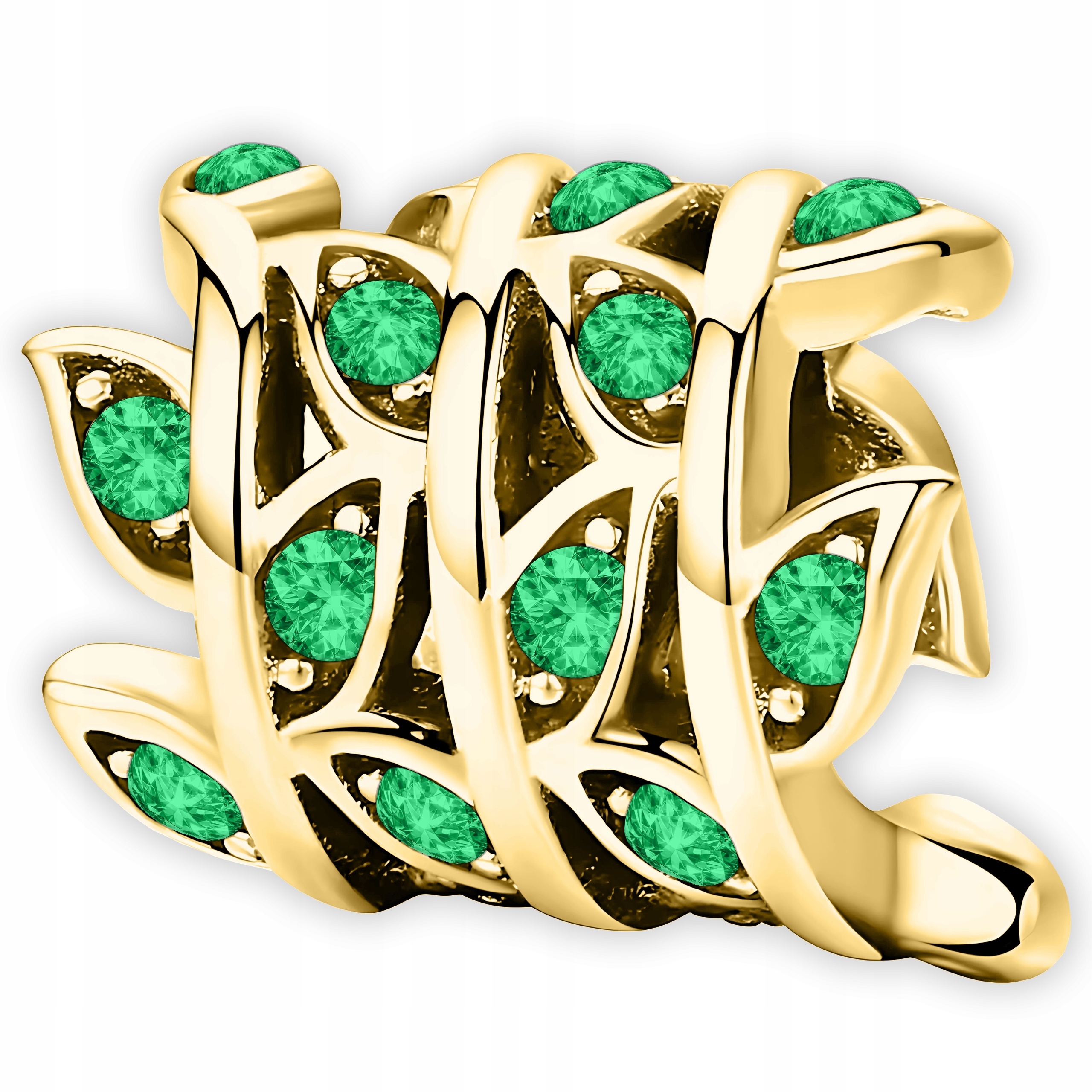 Zlatý Charms Větvička Zelené listy Listy Zirkony Větev Leaf Stříbro 925