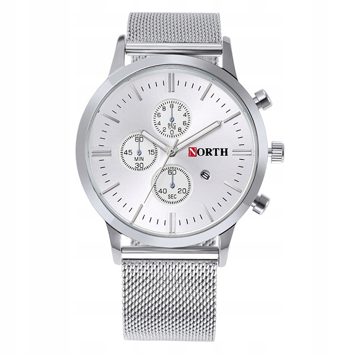 Pánské hodinky North analogový mesh náramek stříbrný datumovka